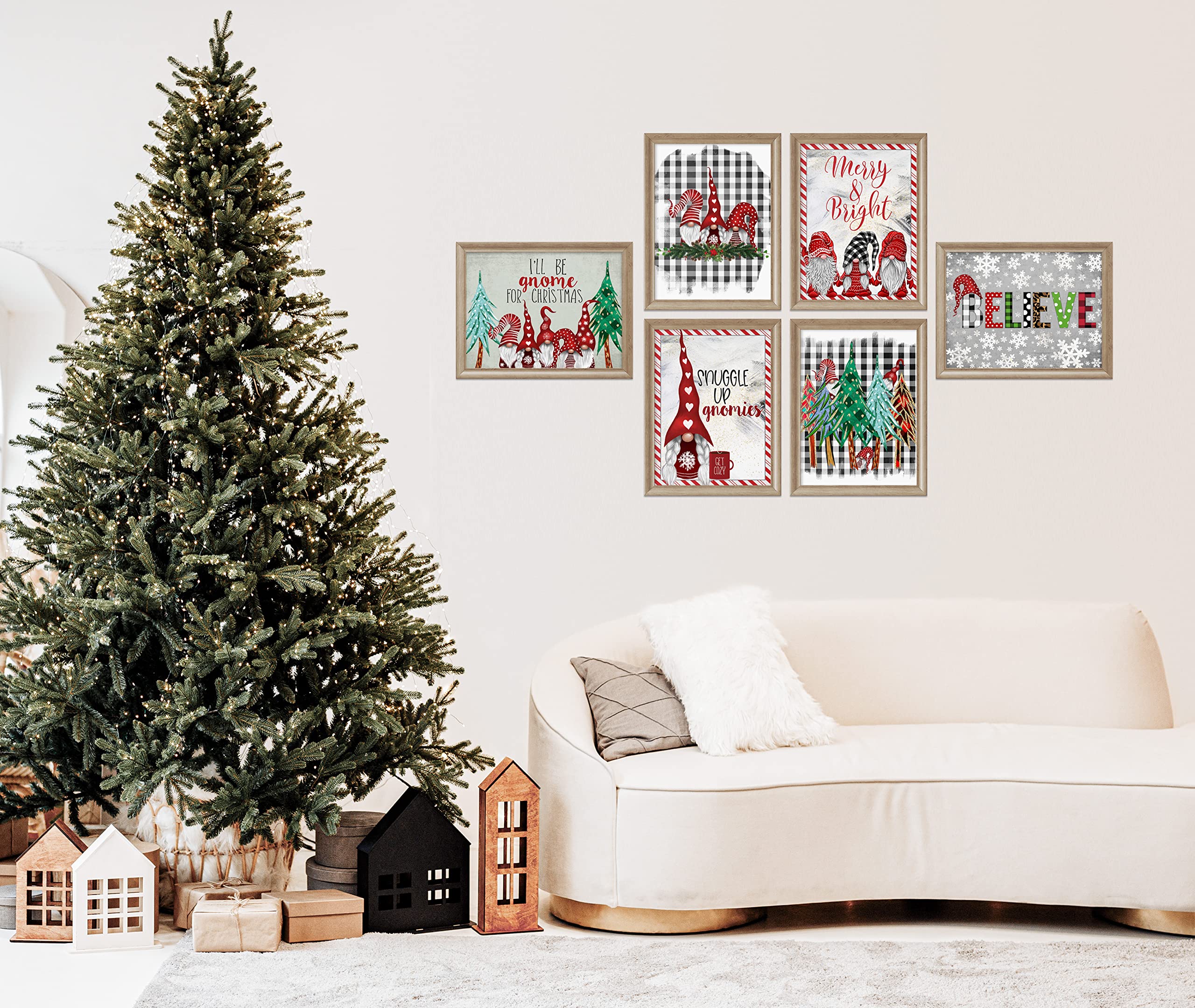 Buffalo Plaid Christmas Gnome Wall Art Prints - Holiday Set