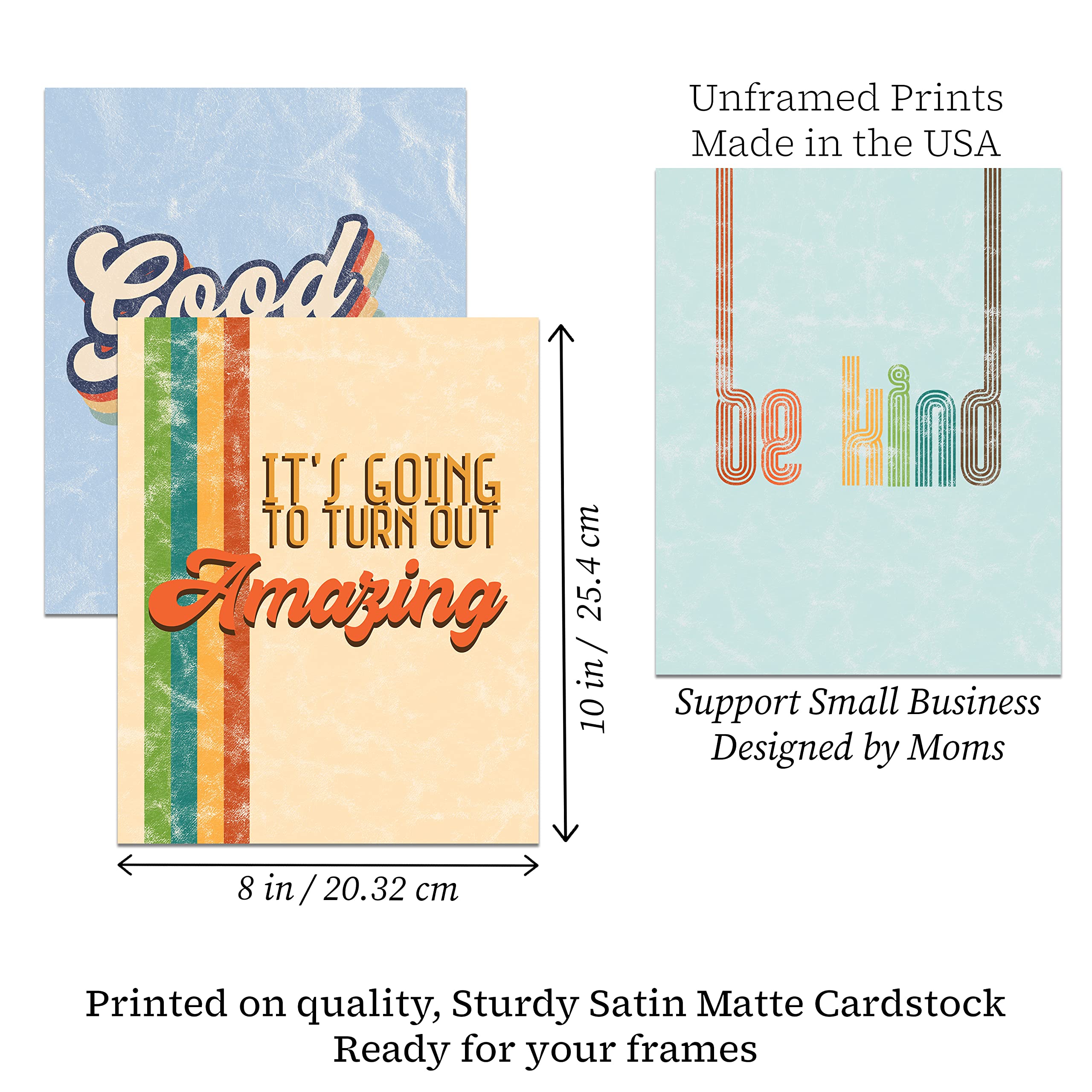 Groovy Retro Inspirational Wall Art Prints - Set of 8, 8x10 70s Decor