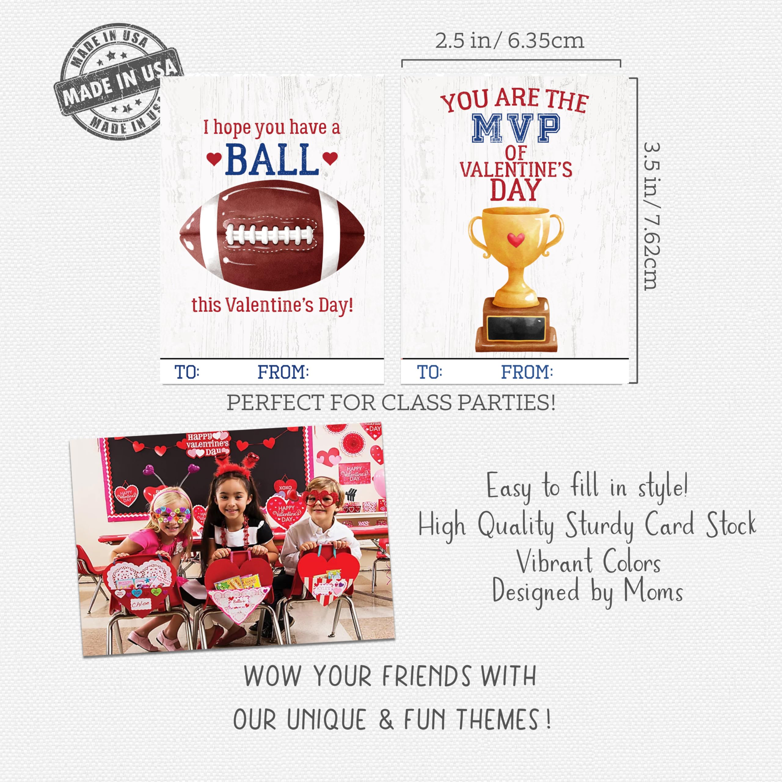 Football Sports Themed Valentines Day Card for Kids School Classroom Exchange
