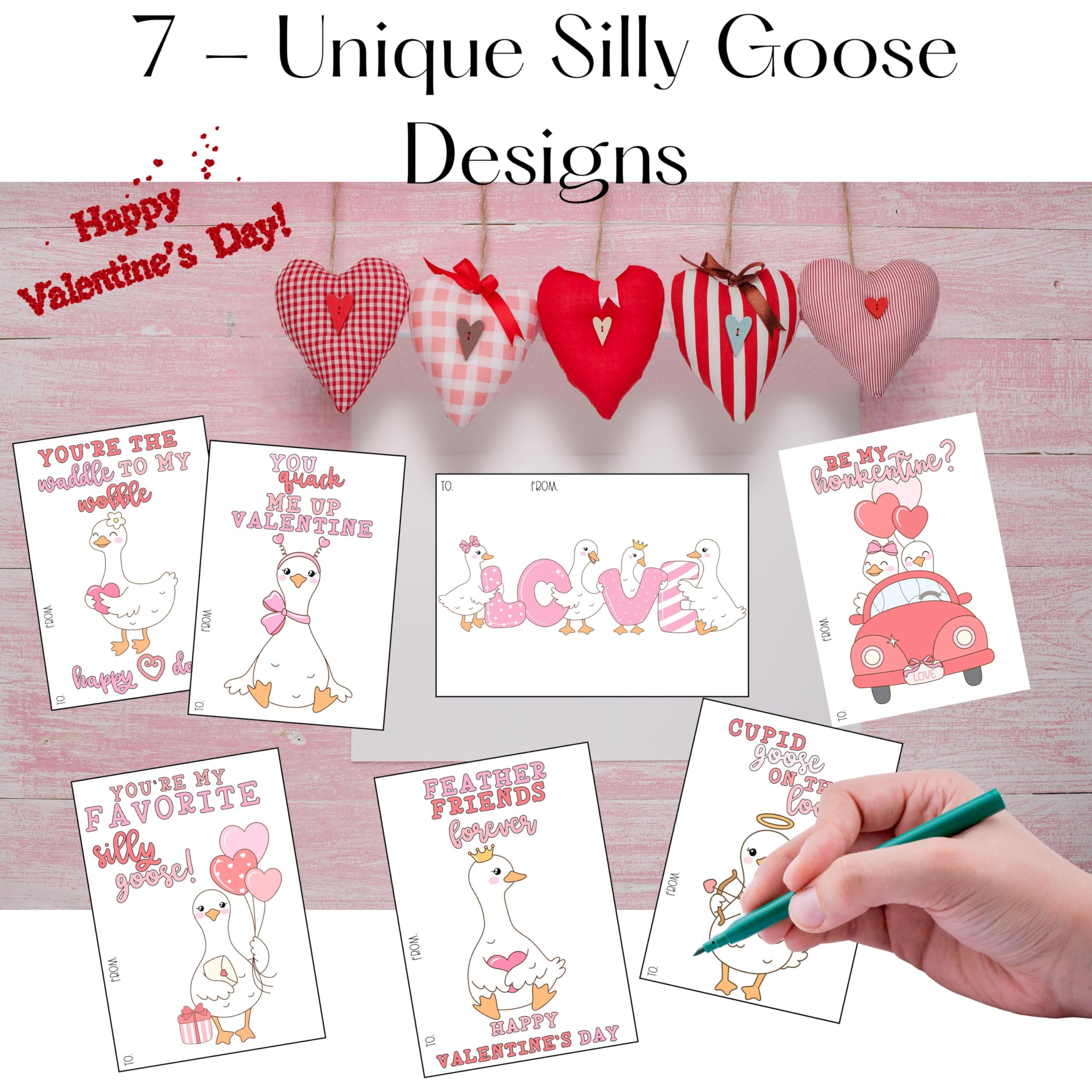 Darling Silly Goose Valentine Day Classroom Sharing Cards (Set of 24) Valentine's Party Exchange - You're the Waddle to my Wobble