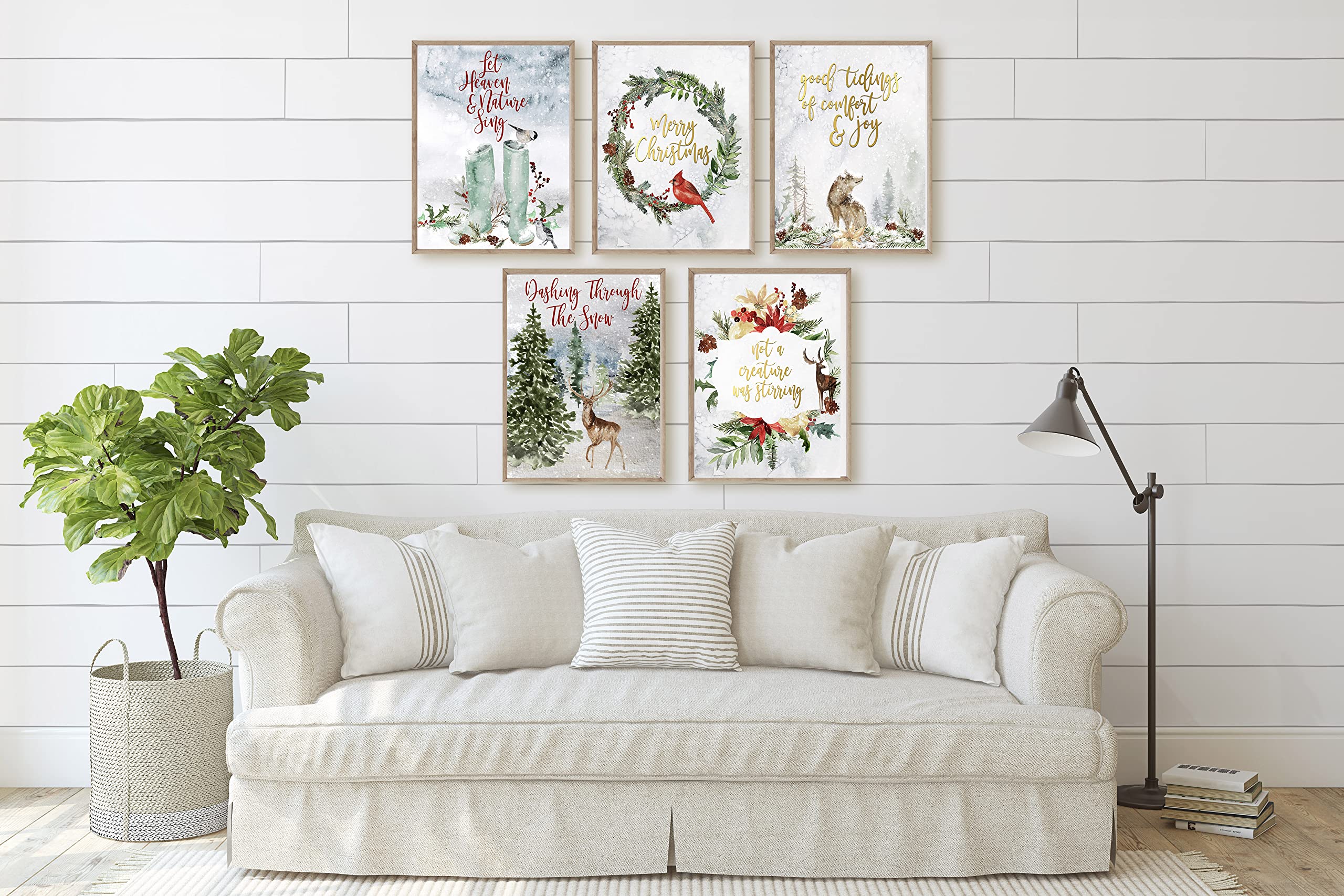 Vintage Christmas Wall Art Prints - Holiday Decor Set