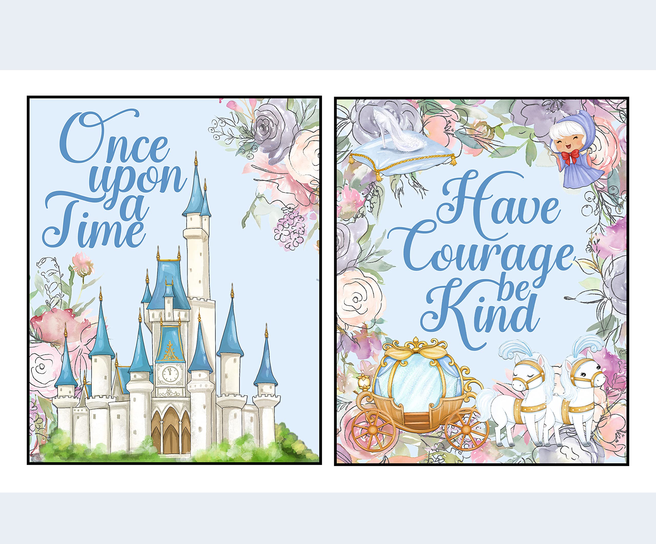 Once Upon A Time and Have Courage Be Kind wall art prints set of 2 in 11x14 for a girls room