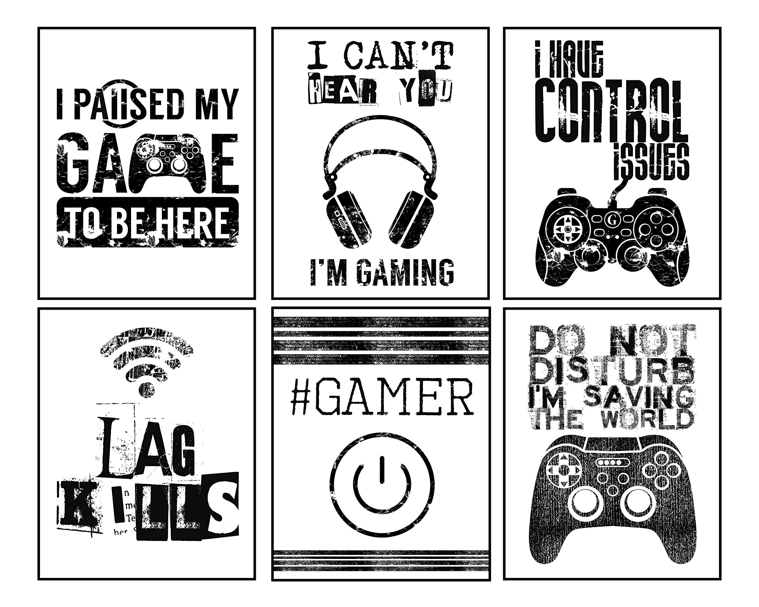 LAG Kills Video Game Wall Art Print Decor Set of Six (6) Assorted Colors Gamer No Frames