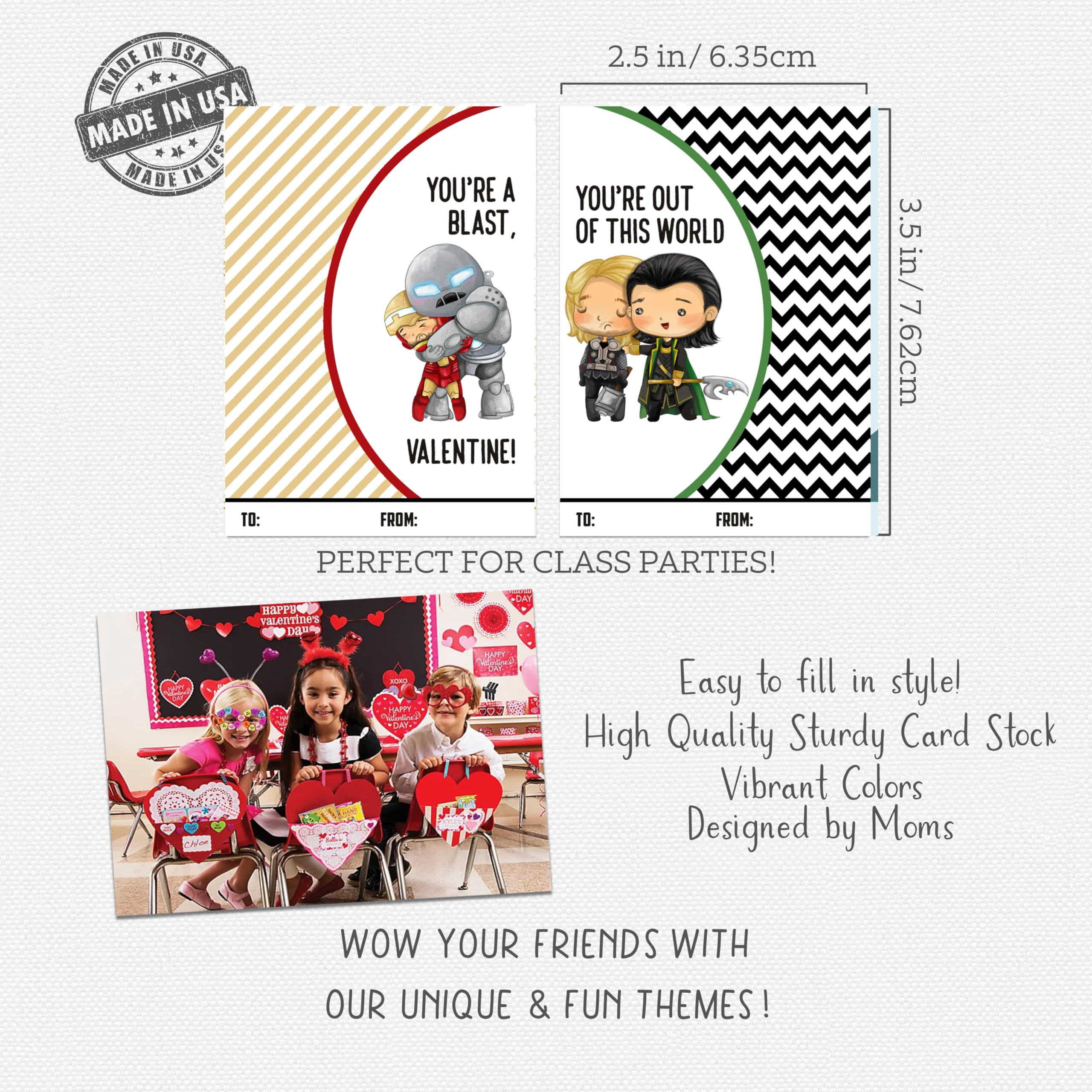 Funny Superhero and Villain Themed Valentine's Day Card Set (Set of 25) Valentine Classroom Exchange School Sharing Gift Giving Kids