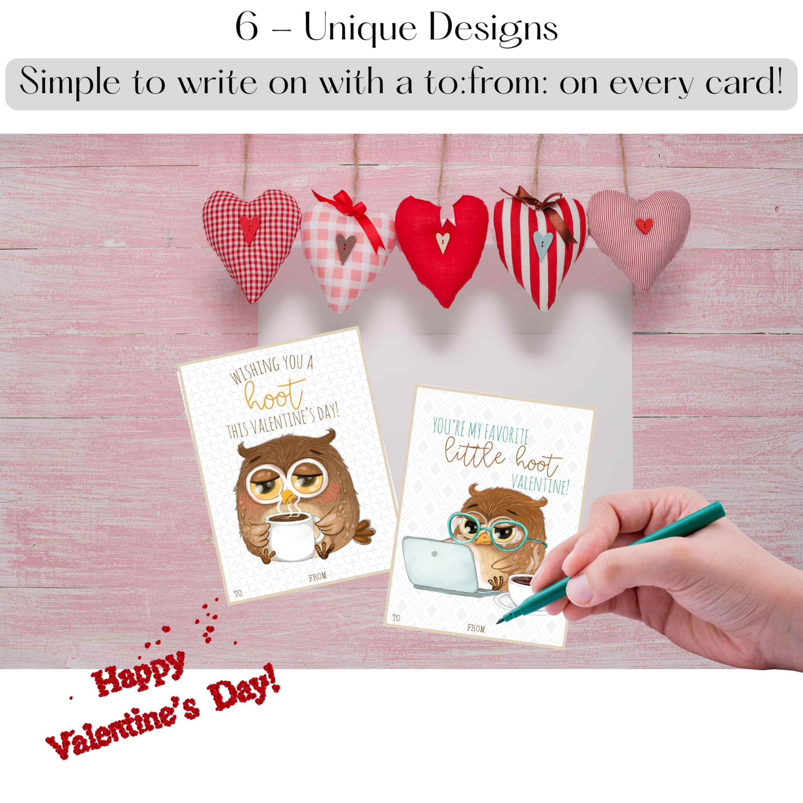 Owl and Coffee Themed Valentine Day Classroom Sharing Cards (Set of 24) Valentine's Party Exchange