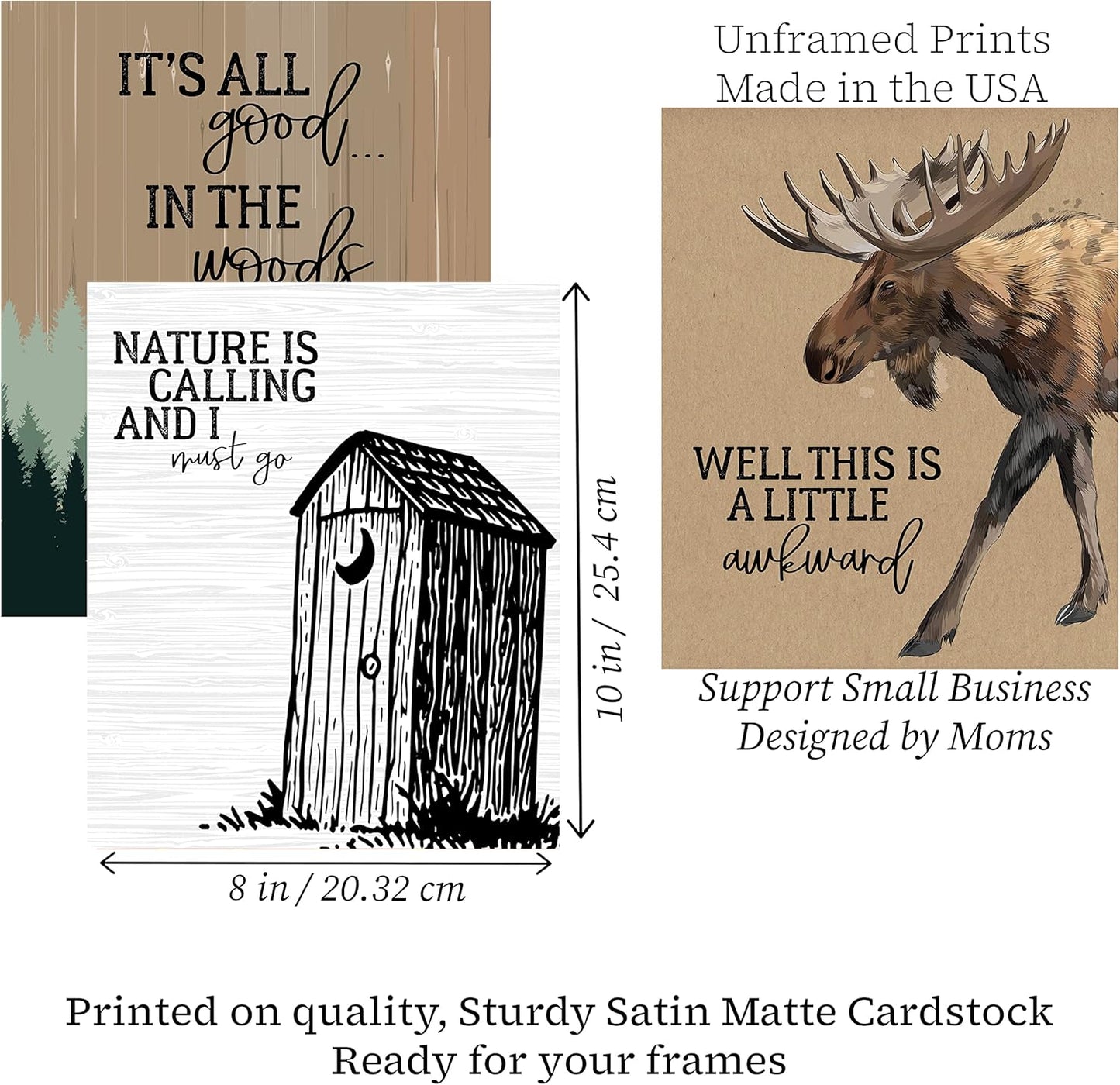 Silly Goose Gifts Cabin Room Bathroom Themed Woodland Mountain Rustic Wall Art Print Posters, No Frames (Set of 8) Decor