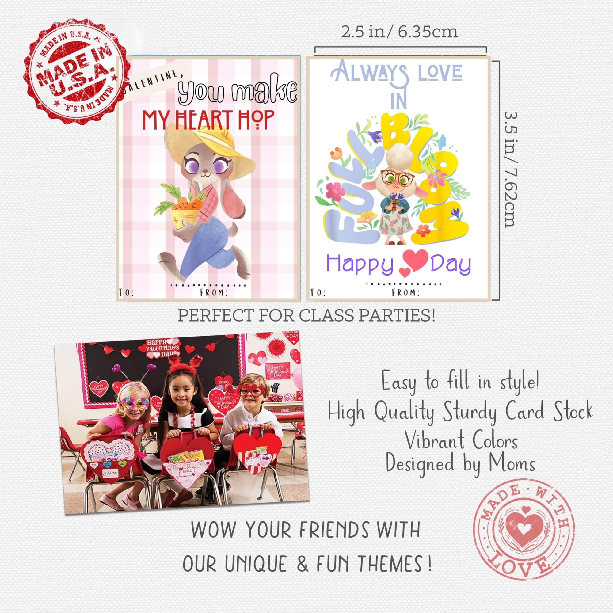 Zoo Animal Themed Valentine's Day Classroom Sharing Cards (Set of 25)