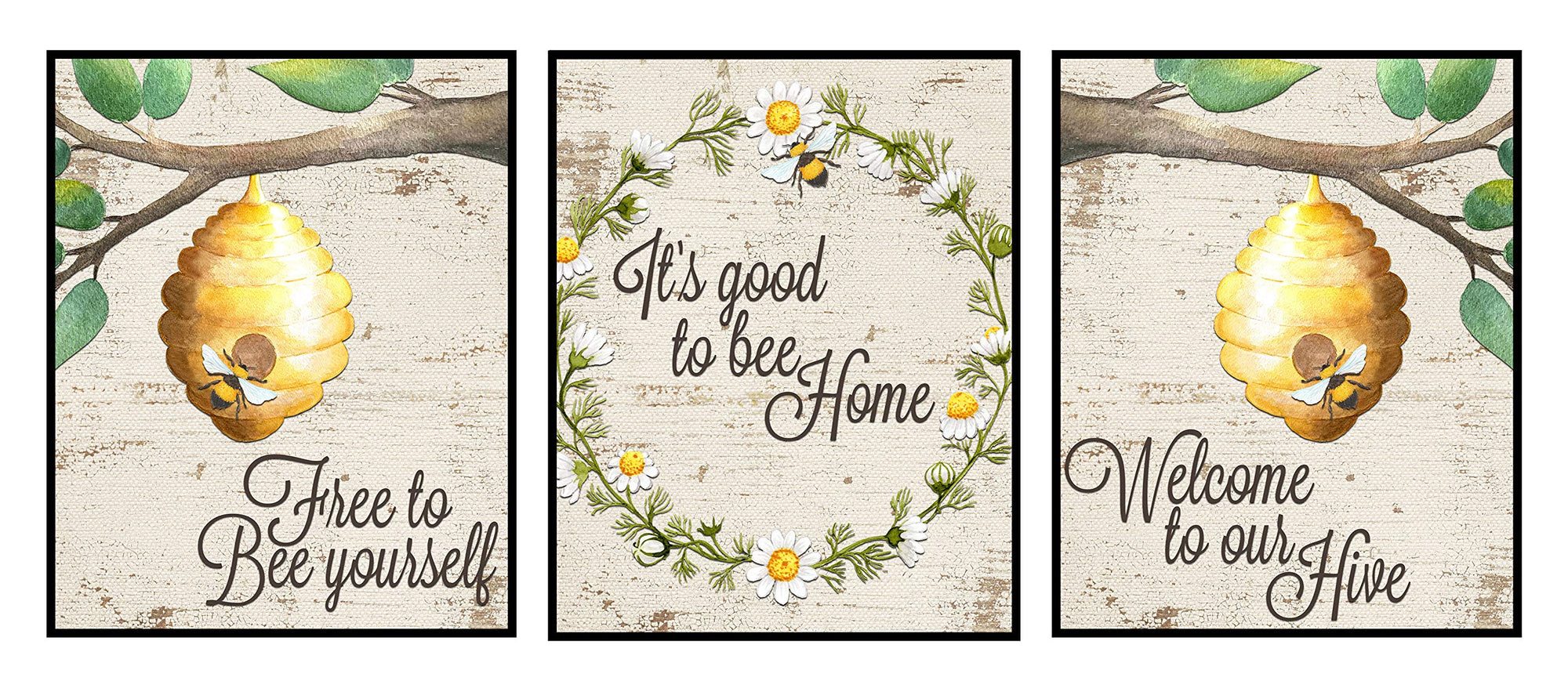 Home Is Where Your Honey Is - Art Print Watercolor Design Wall Room Home Bathroom Decor Set - Bee A Nice Human