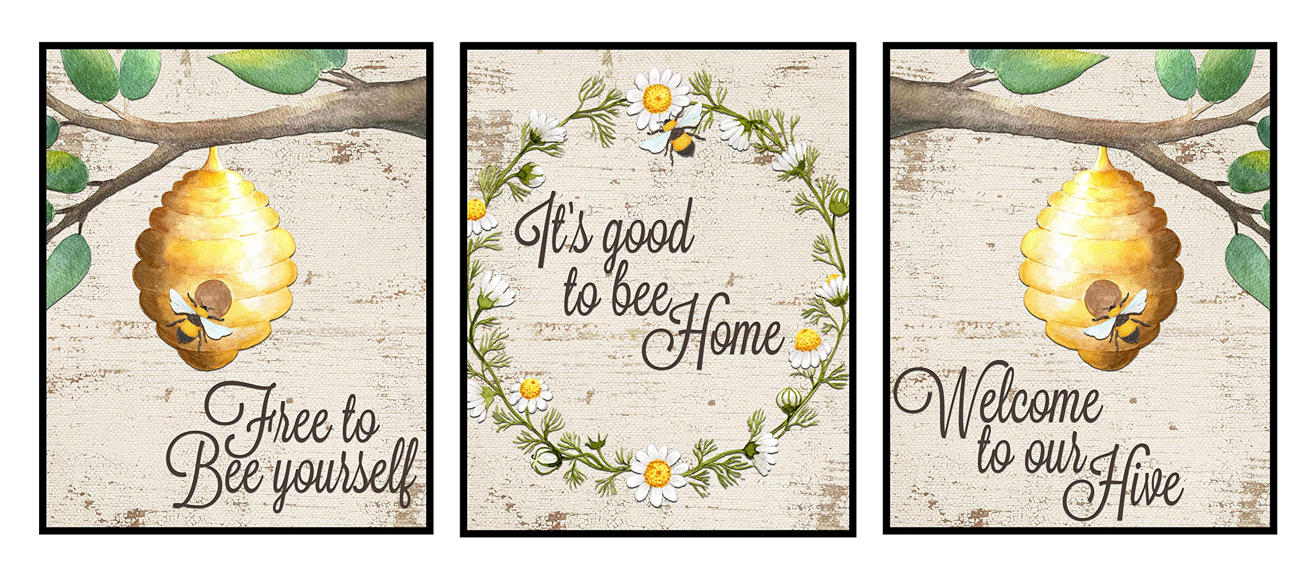 Home Is Where Your Honey Is - Art Print Watercolor Design Wall Room Home Bathroom Decor Set - Bee A Nice Human