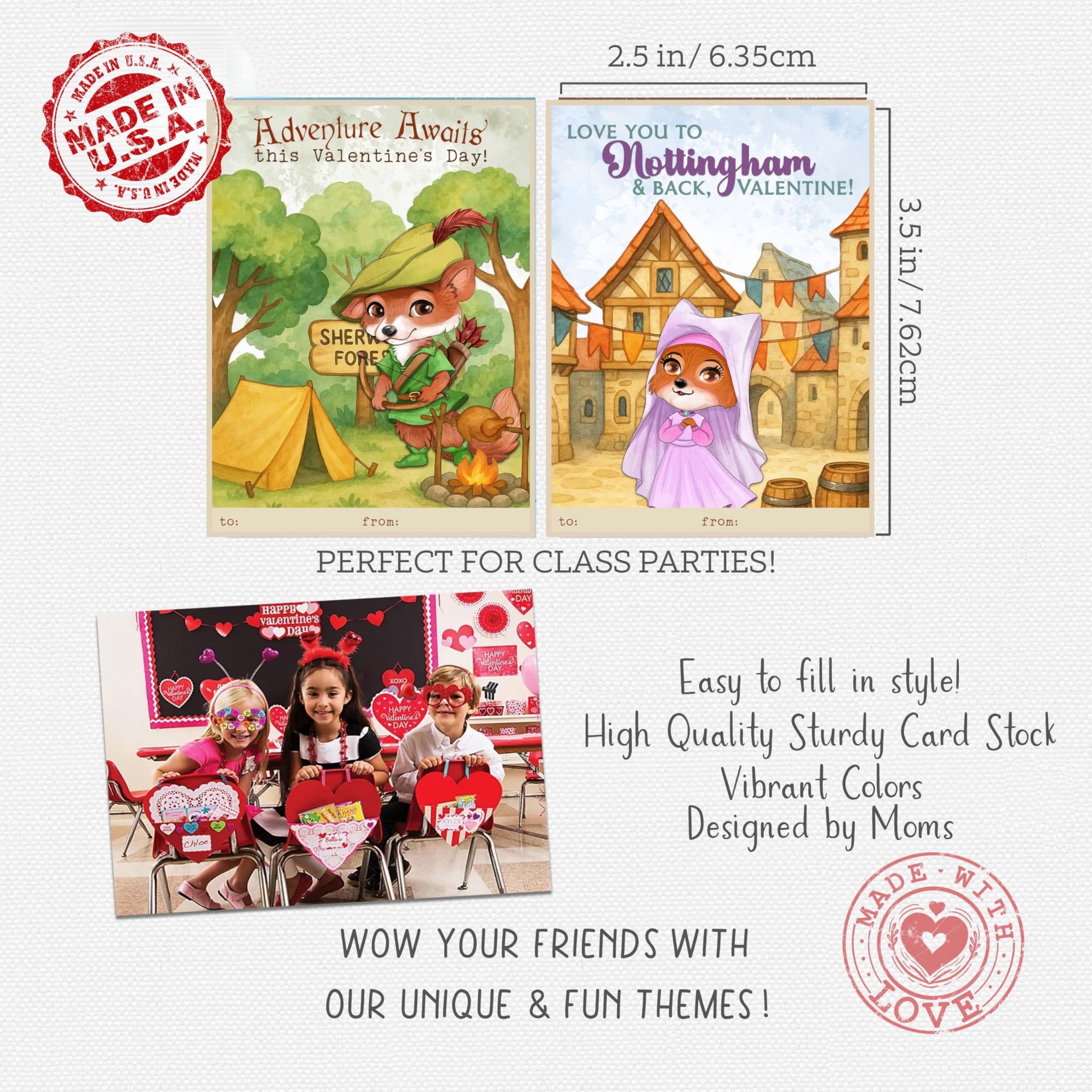 Storybook Fox Archer Themed Valentine's Day Classroom Sharing Cards (Set of 24)