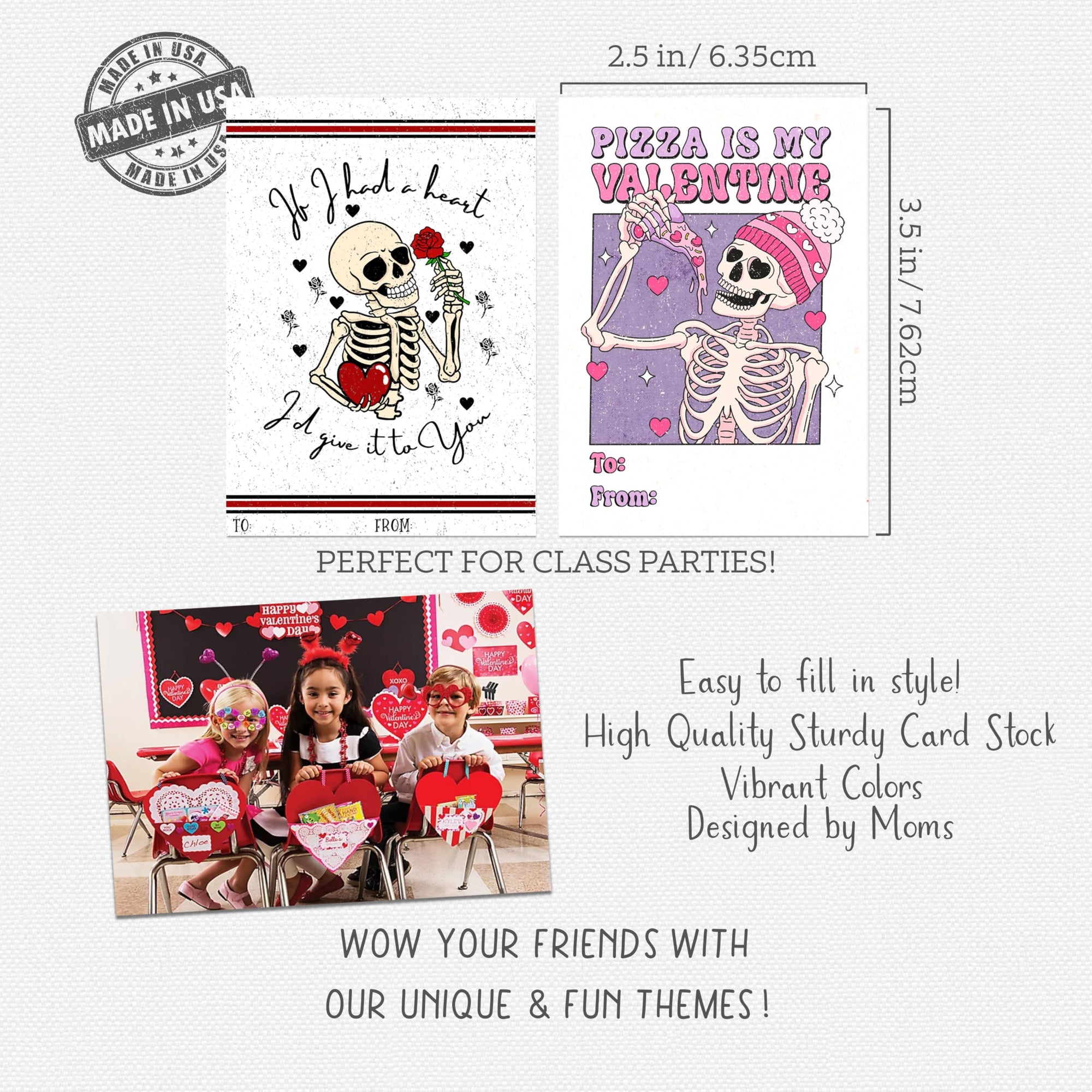 Funny Snarky Skeleton Valentine's Day Classroom Sharing Card Set of 24, Assorted Designs - You're My Favorite Weirdo!