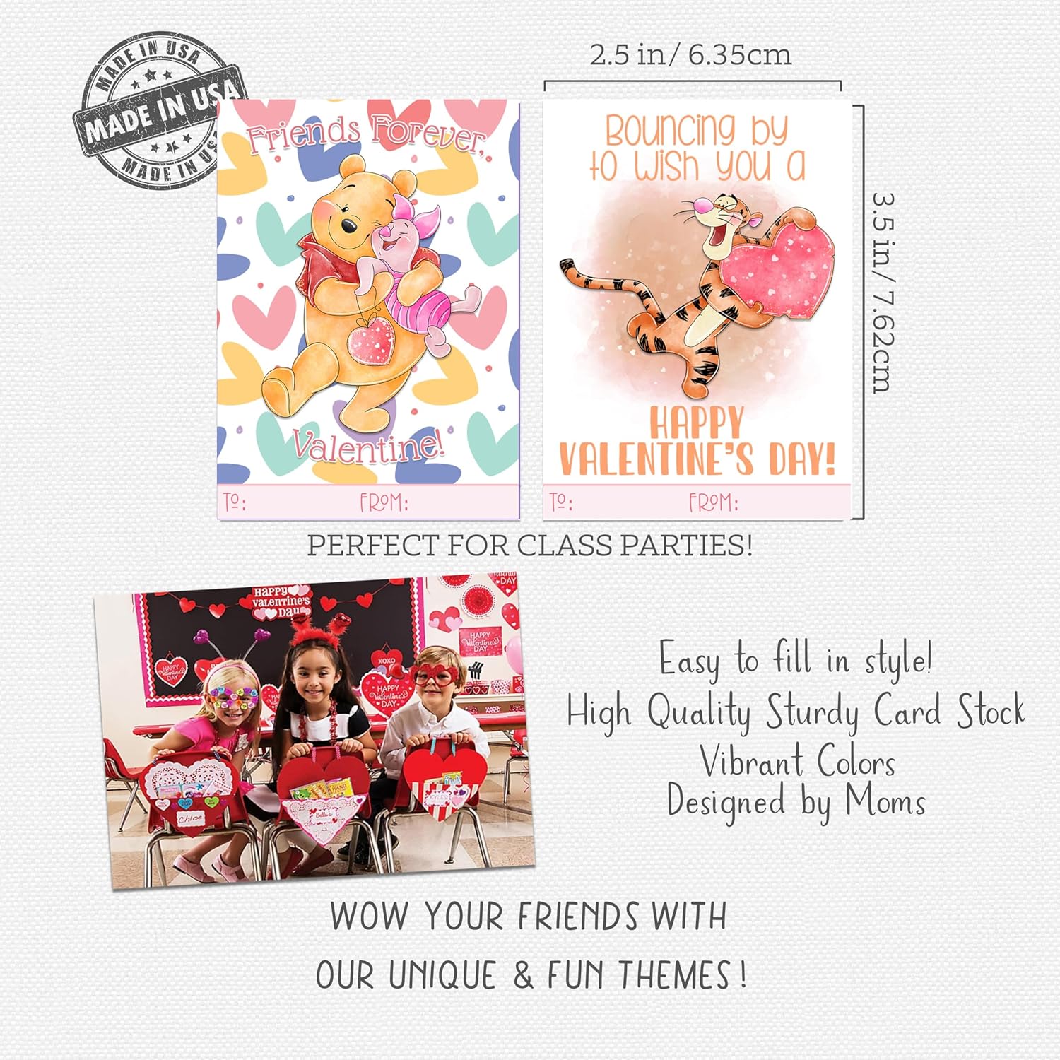 Darling Pooh Bear Themed Valentines Day Card for Kids School Classroom Exchange