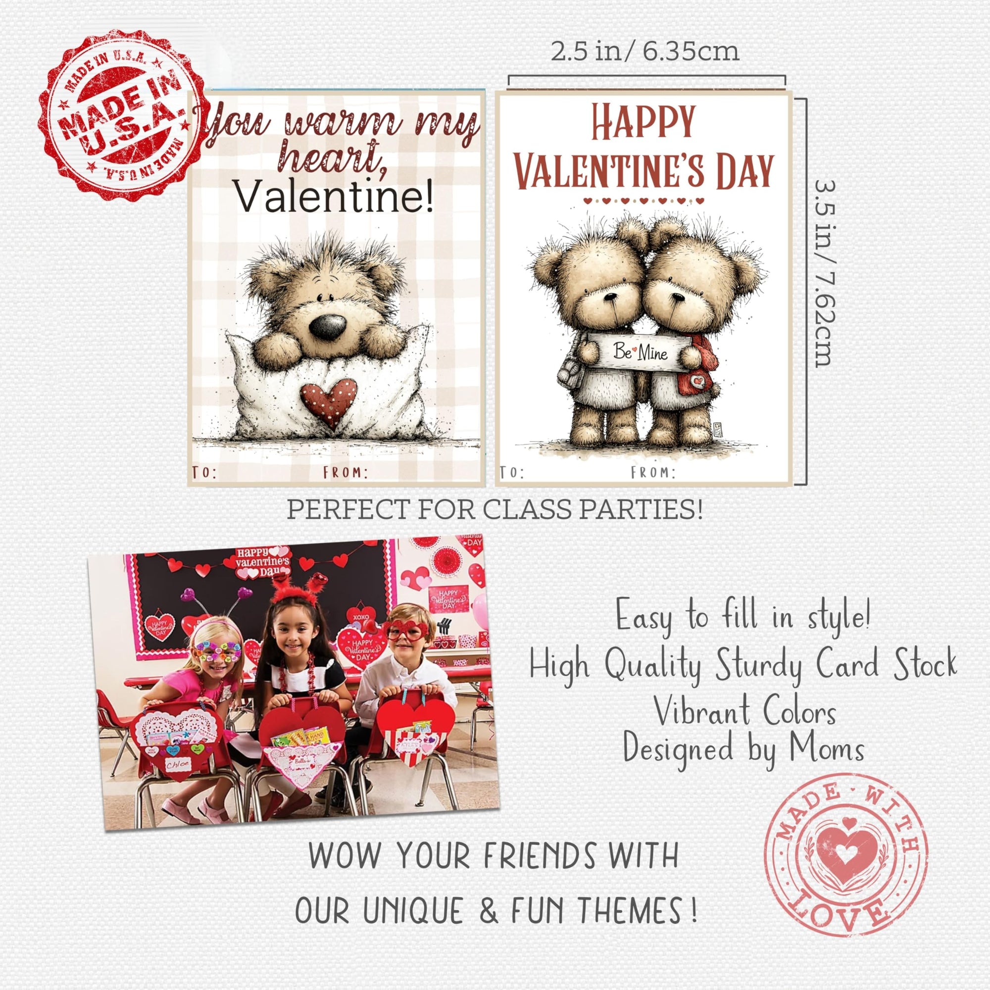 Darling Teddy Bear Valentine Day Classroom Sharing Cards (Set of 24) Valentine's Party Exchange - You Are Beary Special