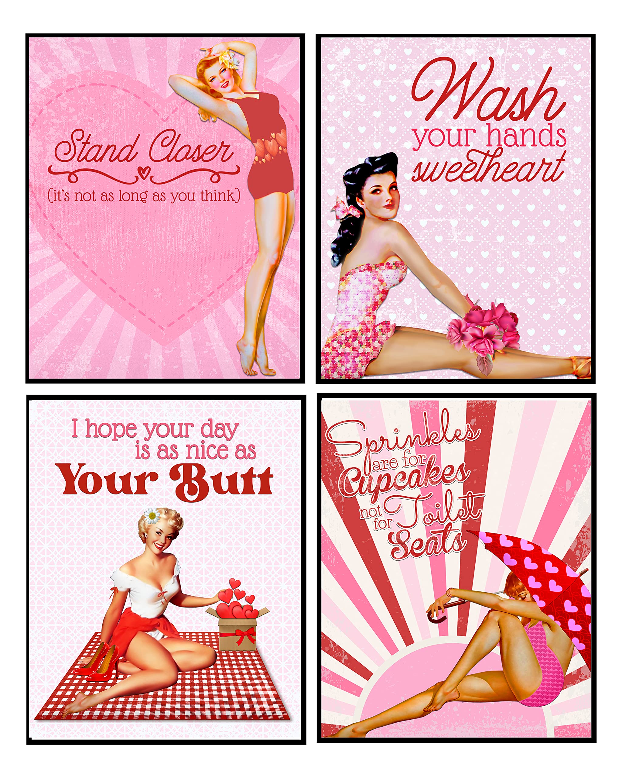 Vintage Pinup Girl Themed Valentine Bathroom Themed Bath Wall Art Prints Picture Pin Up Decor 8x10