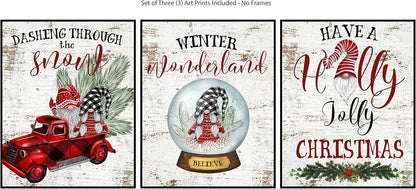 Silly Goose Gifts Gnomes Buffalo Plaid Set - Vintage Old World Themed Christmas Wall Art Prints (Set of 6)