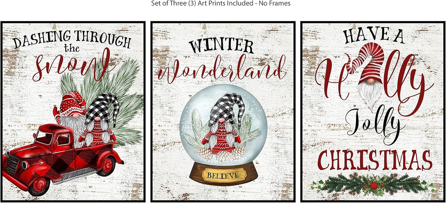 Silly Goose Gifts Gnomes Buffalo Plaid Set - Vintage Old World Themed Christmas Wall Art Prints (Set of 6)