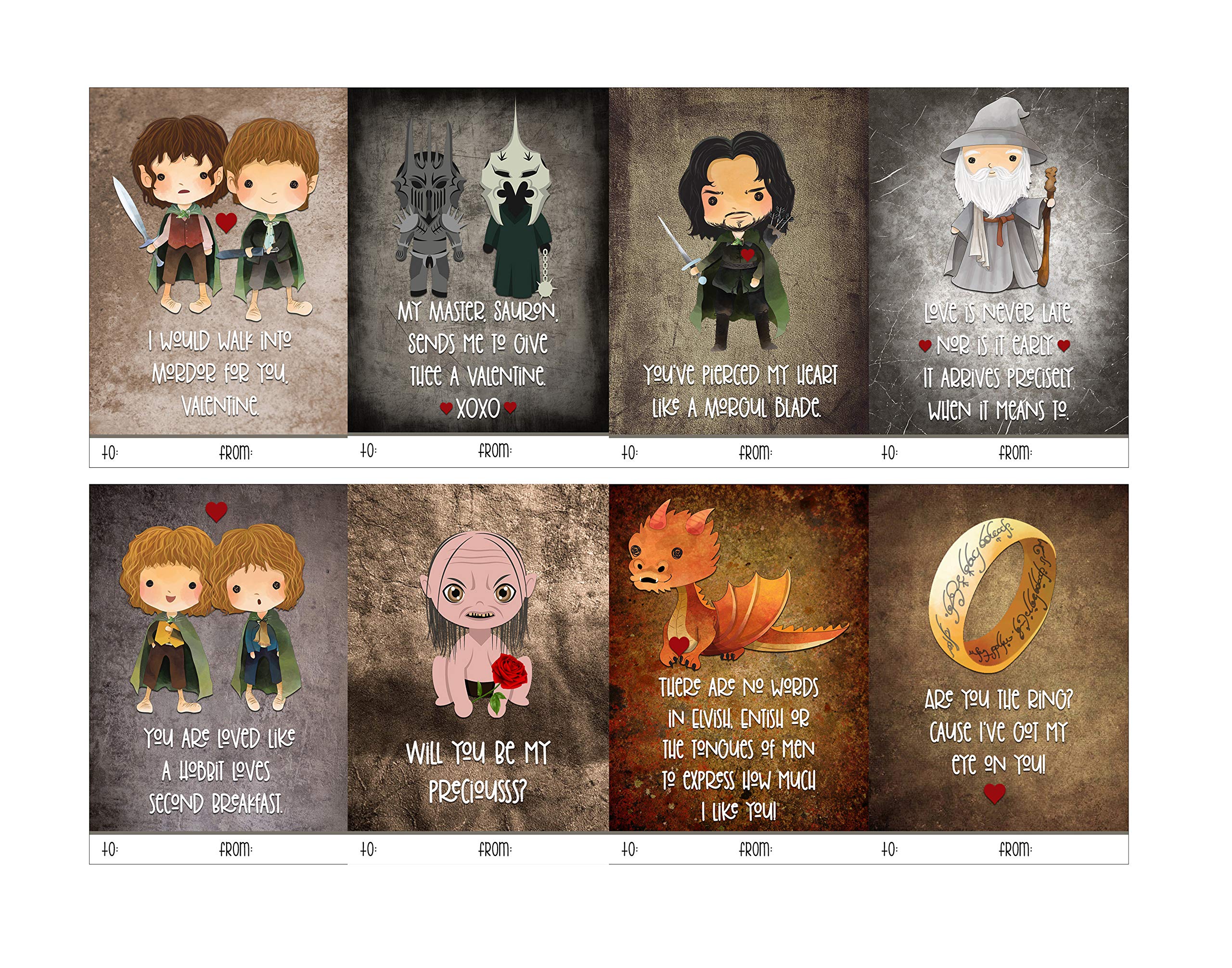 Epic fantasy ring quest book themed Valentine's Day card set of 24