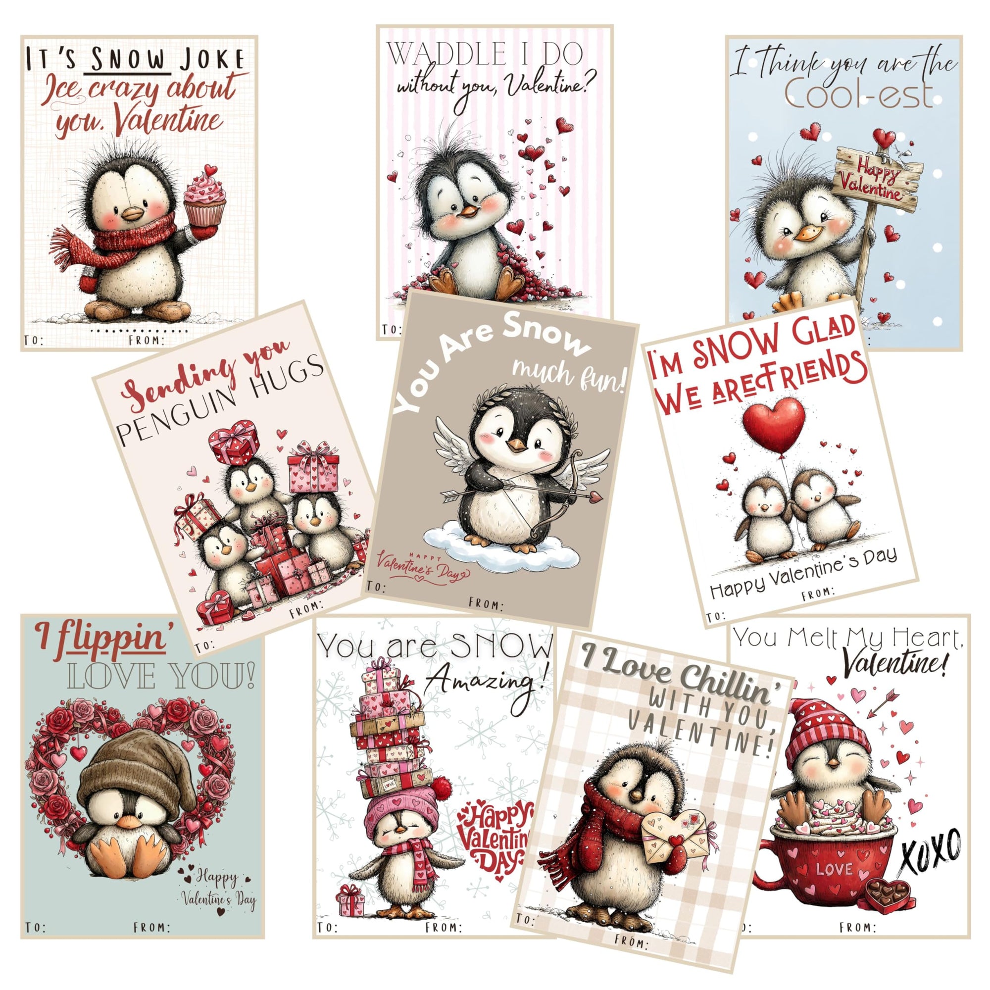 Darling Penguin Valentine Day Classroom Sharing Cards (Set of 24) Valentine's Party Exchange - I'm Snow Glad We Are Friends