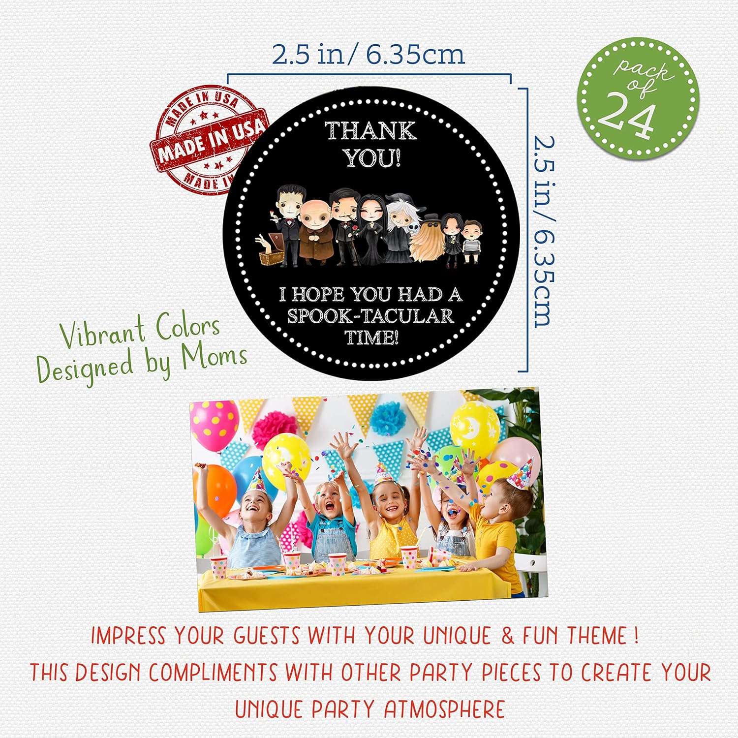 Monster Mash Party Favor Sticker Set of 24 Thank You for a Spooktacular Time