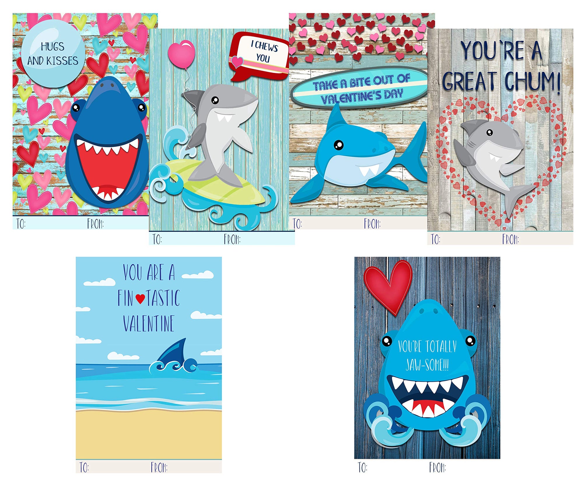 Funny Shark Beach Themed Valentine Day Classroom Sharing Cards (Set of 24) Ocean School Exchange Kids