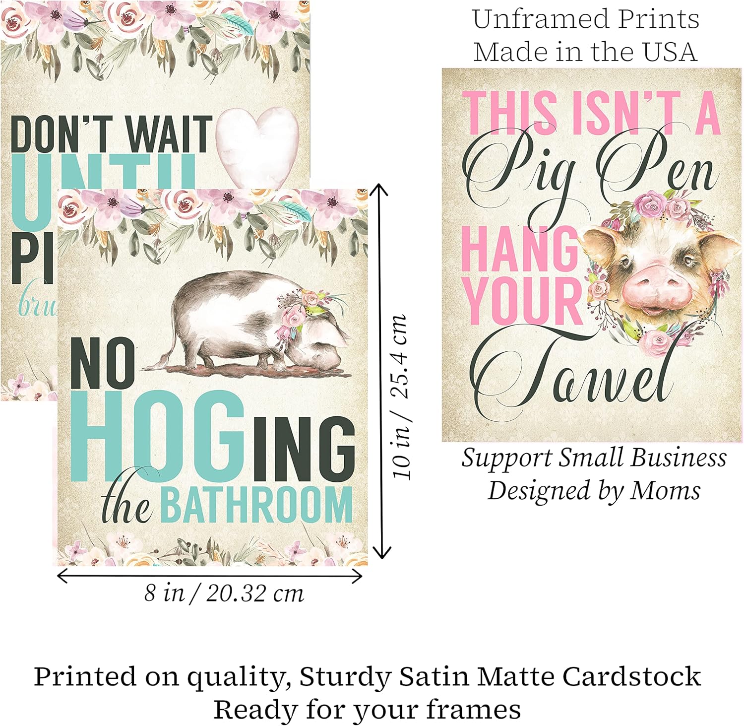 No Hogging The Bathroom Pig Wall Art Print Watercolor Design Decor Farmhouse Bath Set