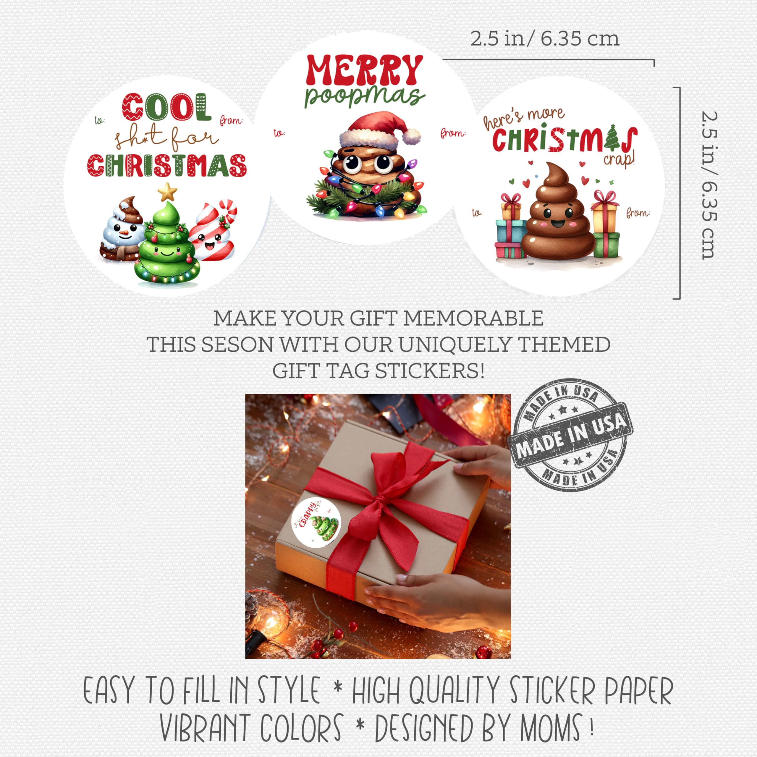 Funny Poop Emoji Christmas Gift Tag Stickers - Set of 24