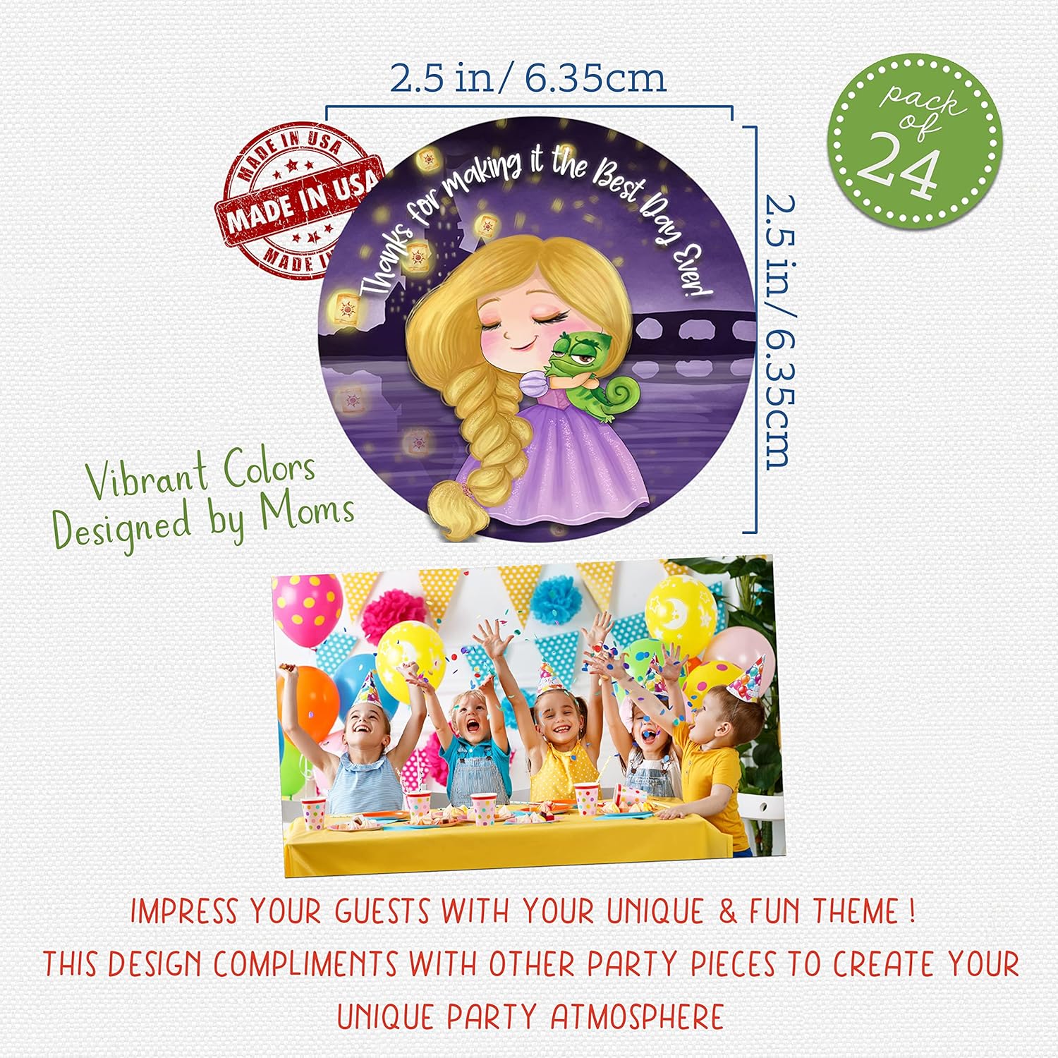 Tangled Rapunzel Thank You Party Favor Sticker Labels