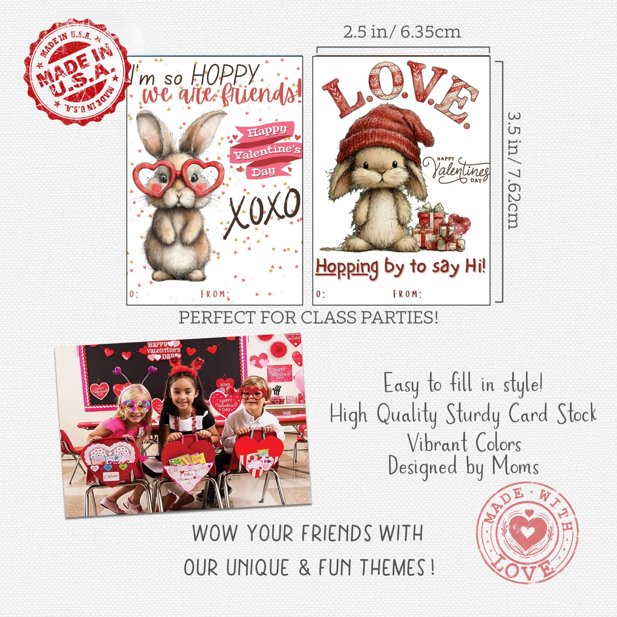 Bunny Rabbit Valentine Day Classroom Sharing Cards (Set of 22) Valentine's Party Exchange - I Like You More Than Carrots
