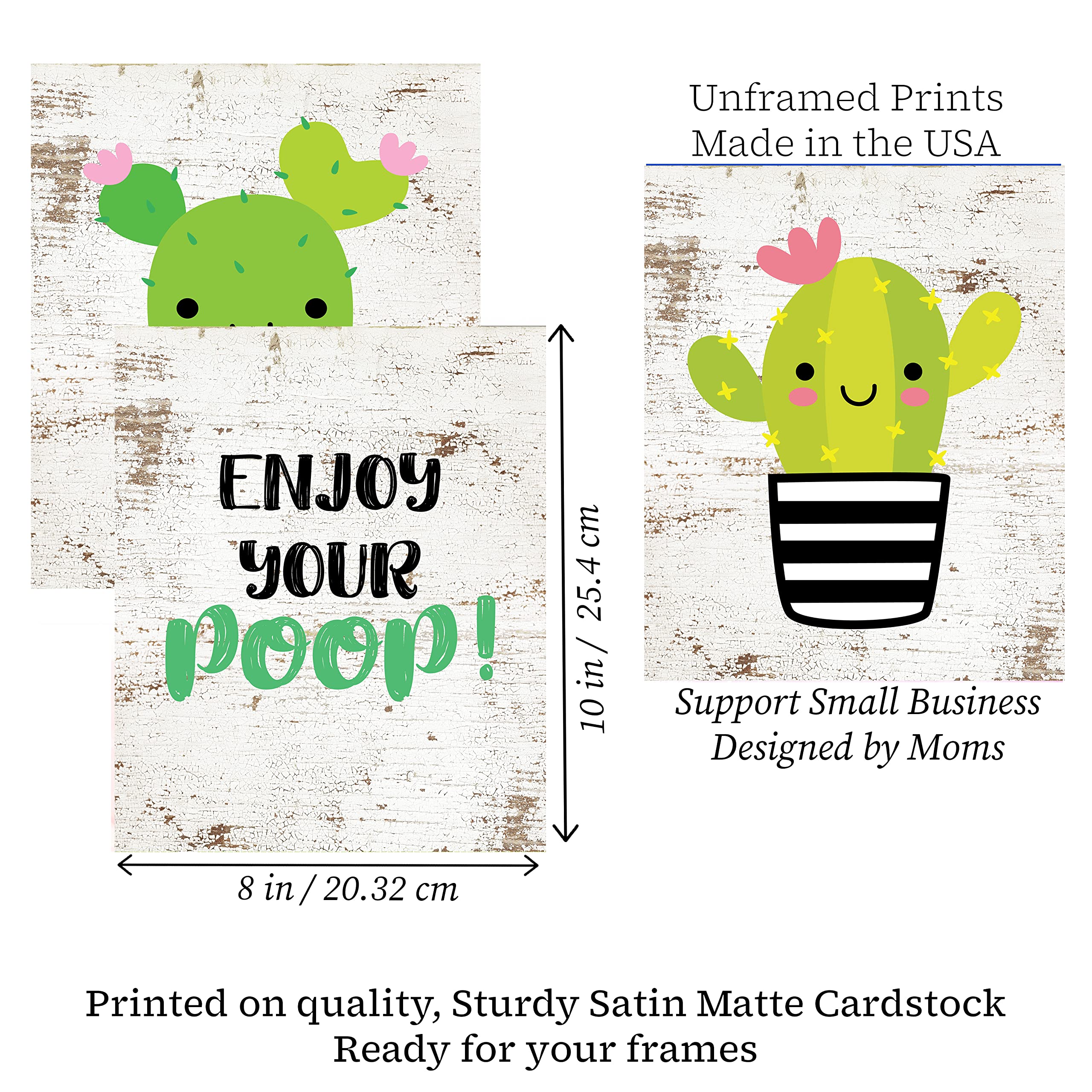 Enjoy Your Poop Cactus Bathroom Wall Art Prints - Set of 3