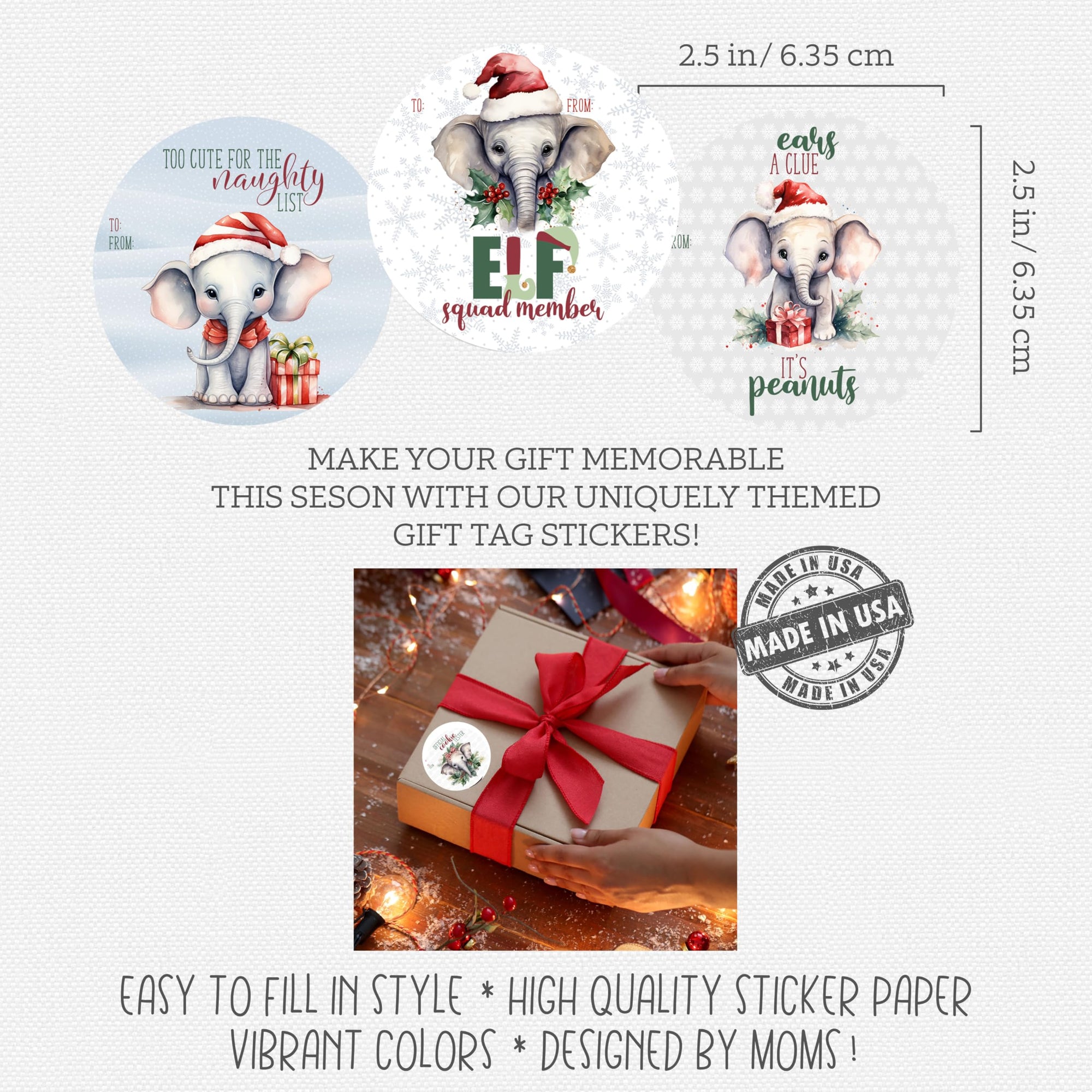 Elephant Christmas Gift Tag Stickers - Gangsta Wrapper Set of 24