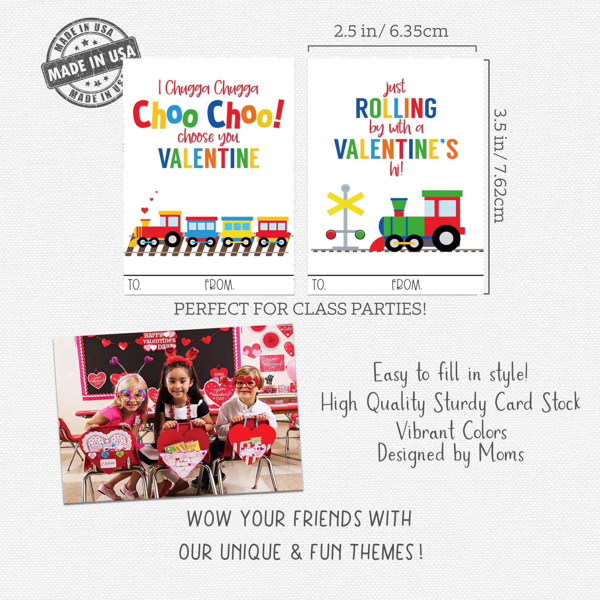 Happy Choo Choo Train Themed Valentines Day Card for Kids School Classroom Exchange (24 included) Sharing Children Valentine's Bright Happy