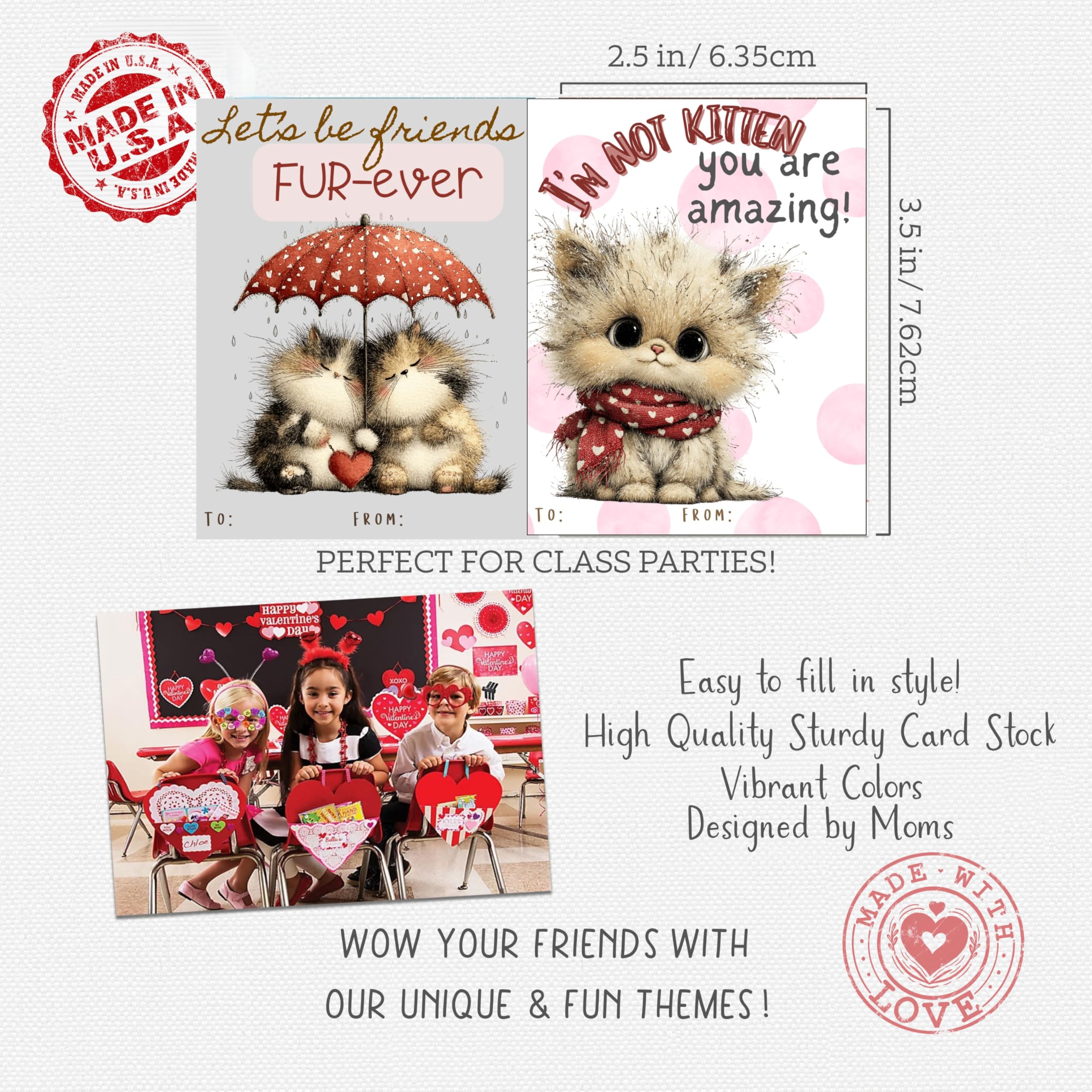 Darling Kitten Valentine Day Classroom Sharing Cards (Set of 24) Valentine's Party Exchange Kitty Cat
