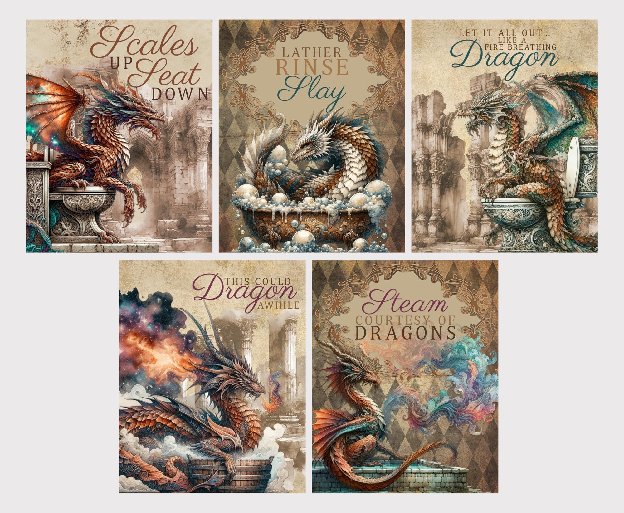 Dragon Design Themed Bathroom Wall Art Prints Hanging Picture Poster Sign Bath Room Office Home Work Dorm Idea Decor 8x10in