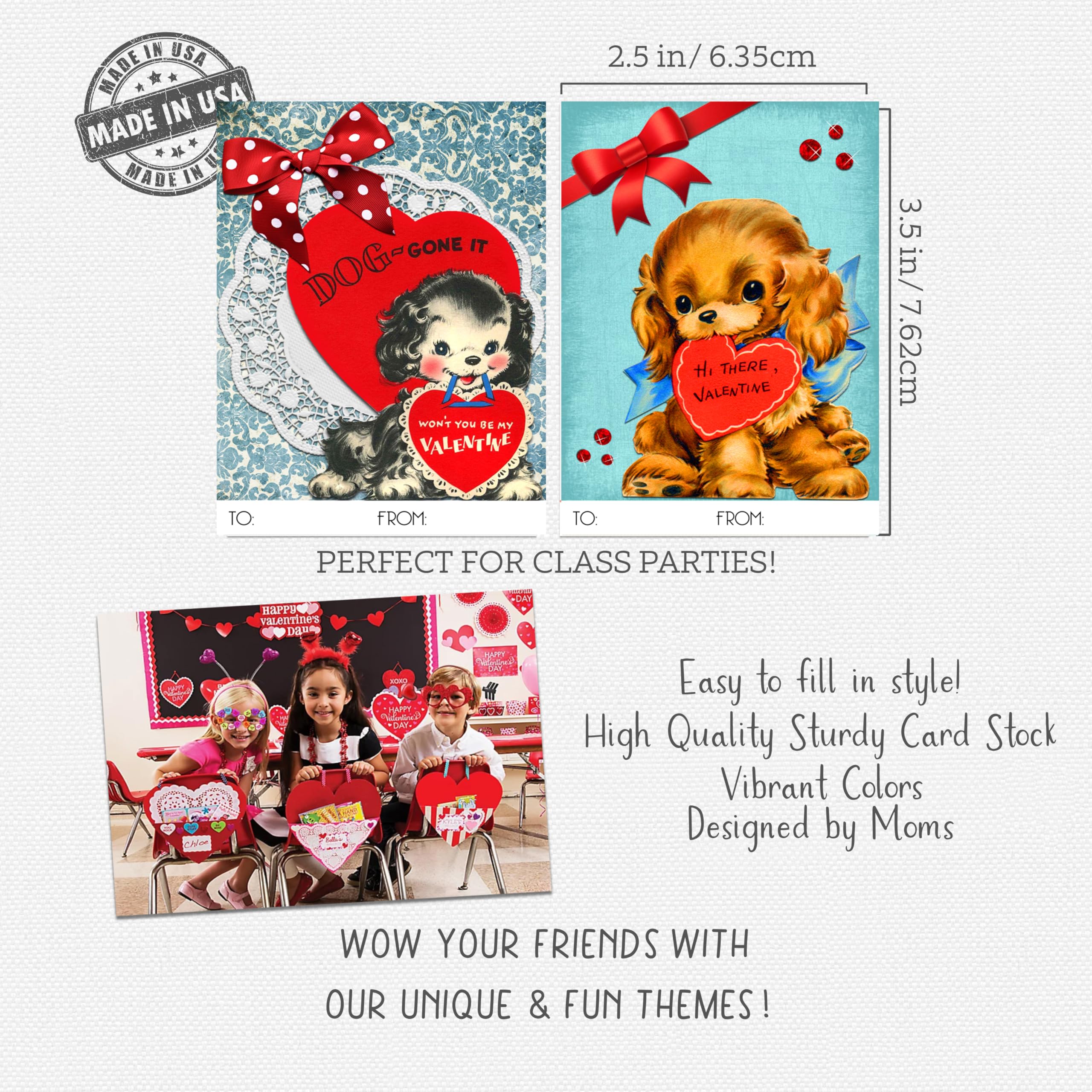 Silly Goose Gifts Vintage Puppy Animal Themed Valentines Day Card for Kids School Classroom Exchange (Set of 24) Sharing Valentine's Reproduction Embellishements