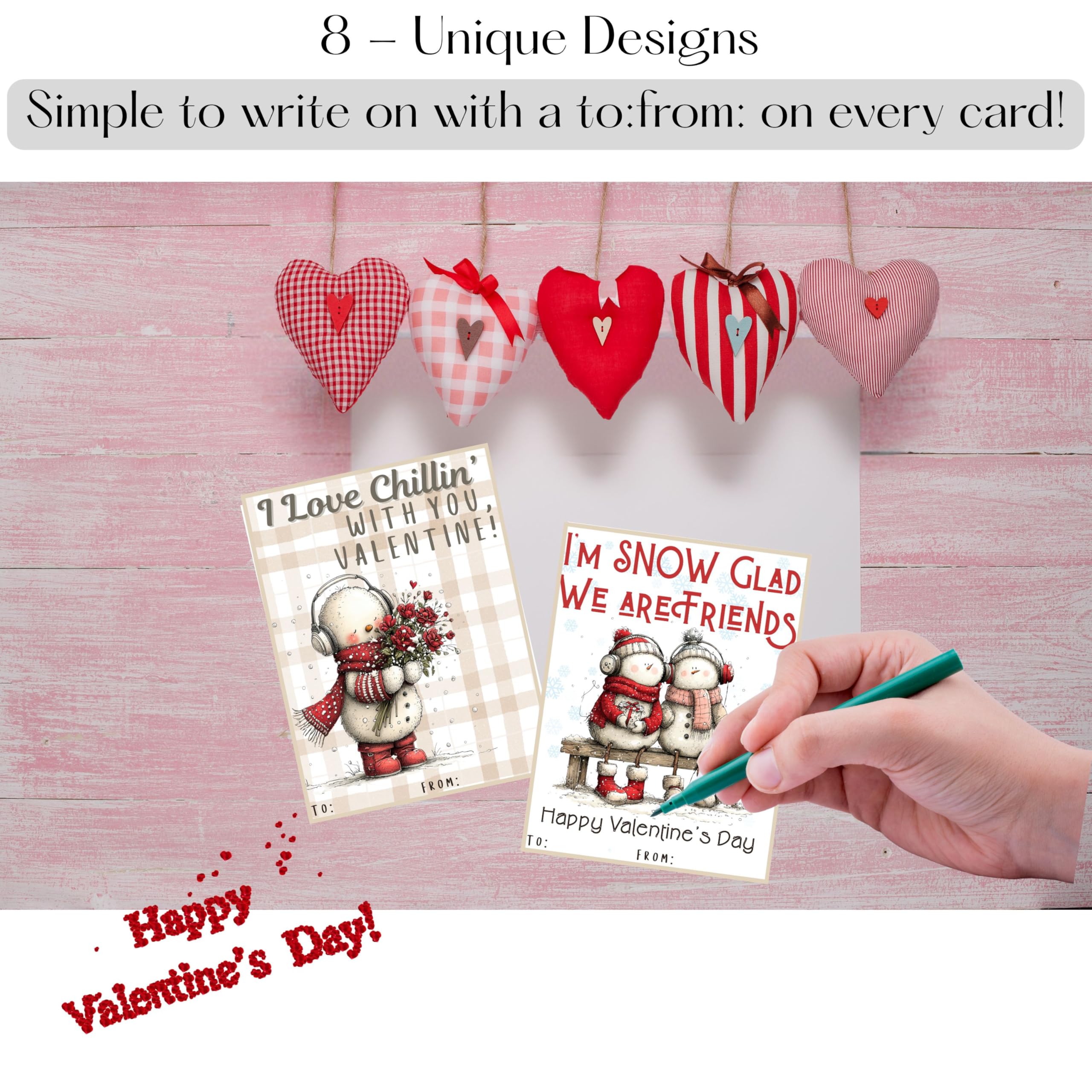 Snowman Snowpeople Valentine Day Classroom Sharing Cards (Set of 24) Valentine's Party Exchange - I'm Snow Glad We Are Friends