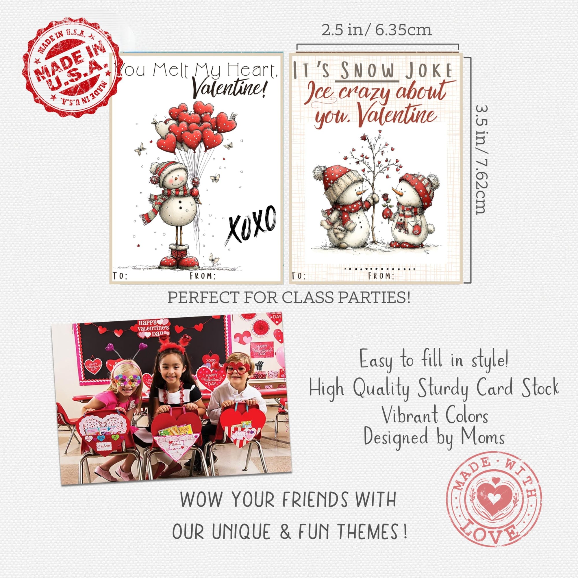 Snowman Snowpeople Valentine Day Classroom Sharing Cards (Set of 24) Valentine's Party Exchange - I'm Snow Glad We Are Friends