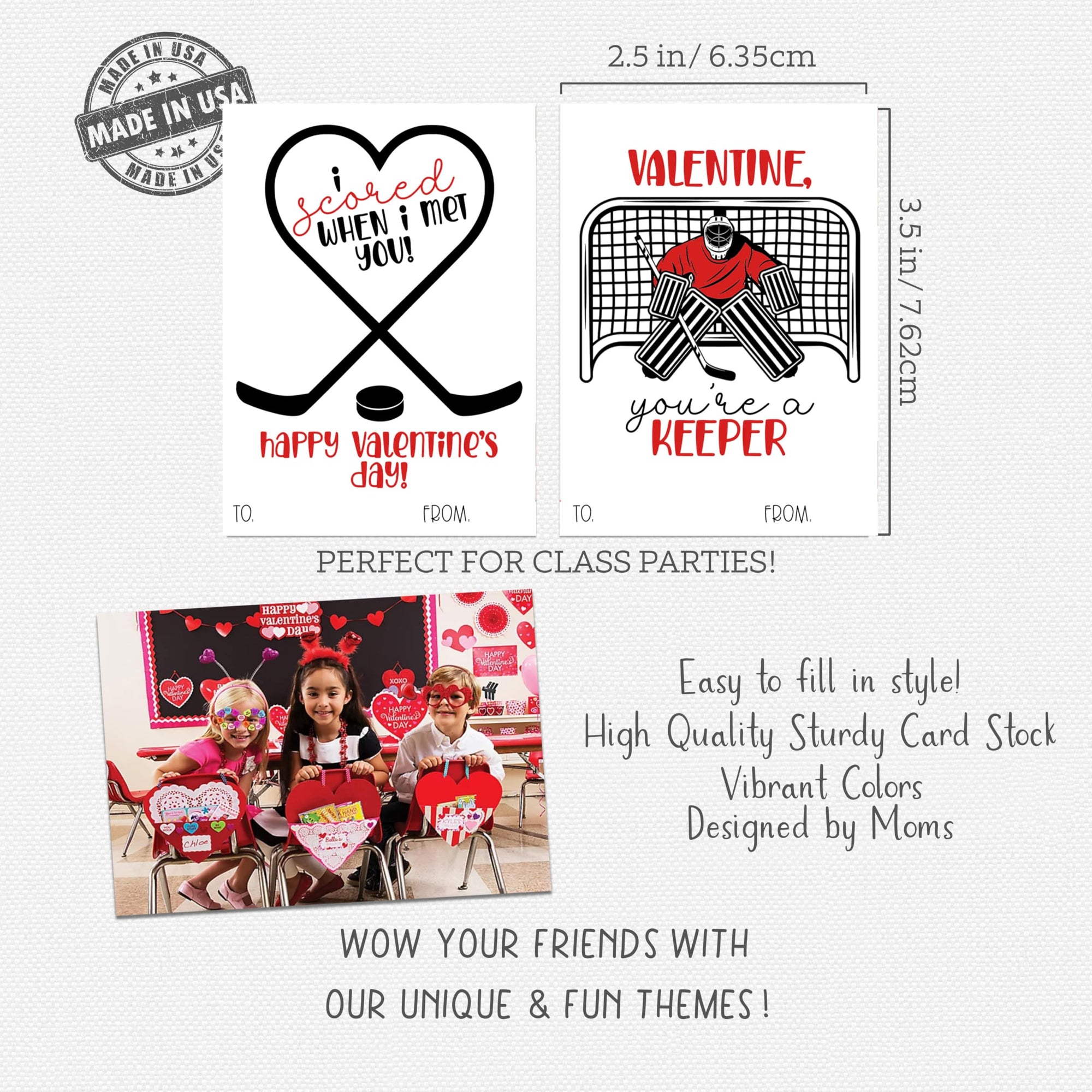 Hockey Sports Themed Valentines Day Card for Kids School Classroom Exchange (24 included) You're A Keeper Valentine