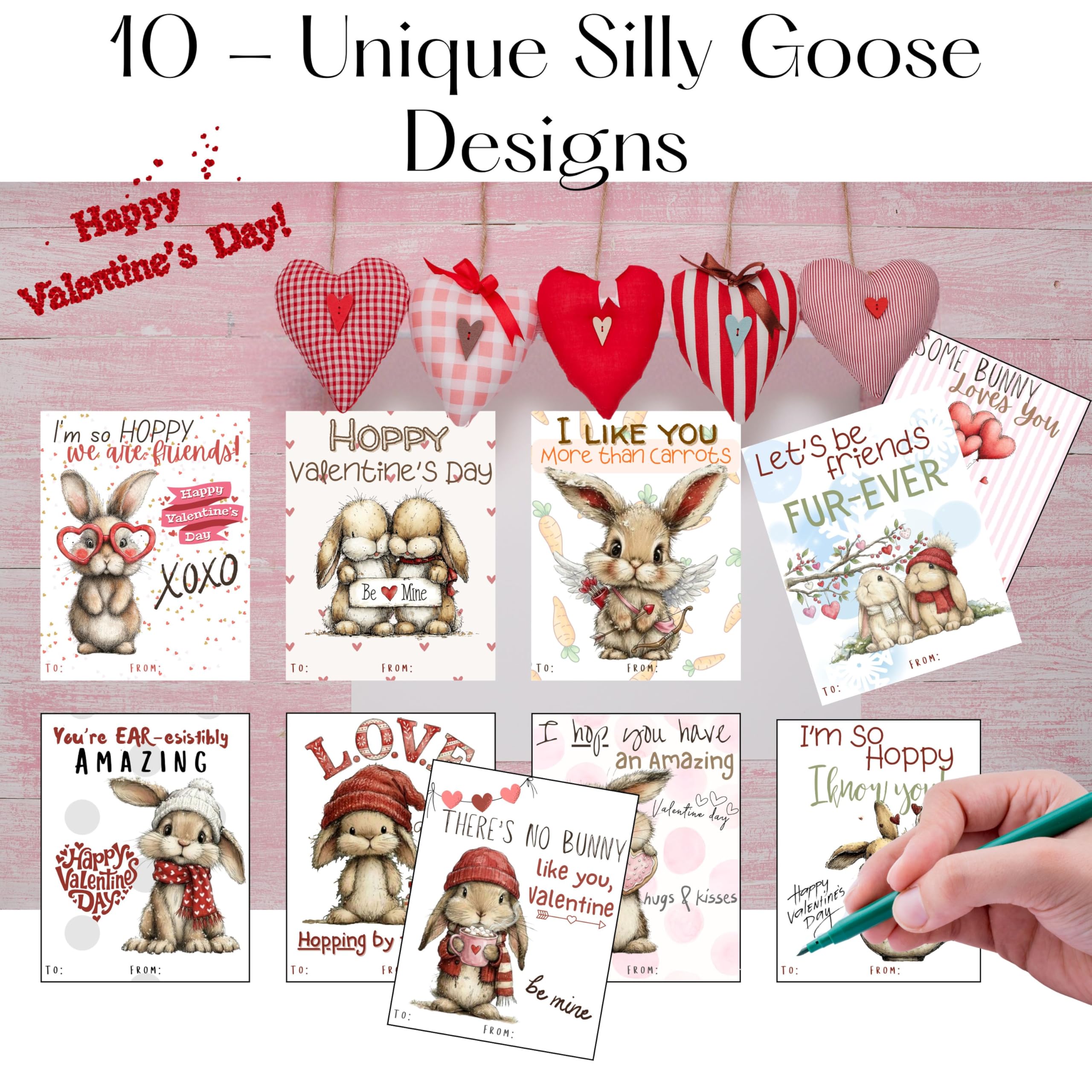 Bunny Rabbit Valentine Day Classroom Sharing Cards (Set of 22) Valentine's Party Exchange - I Like You More Than Carrots
