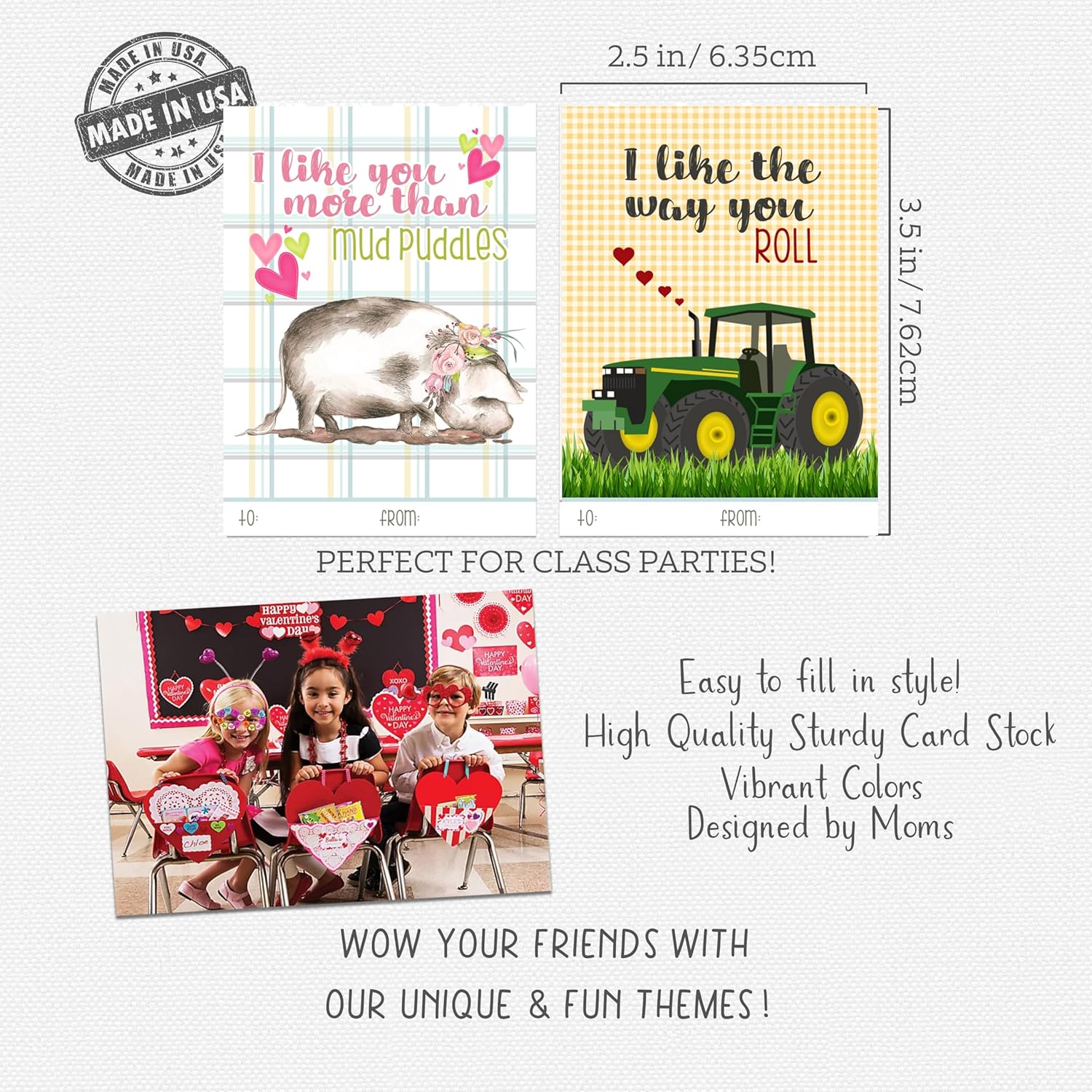 Country Farm Animal Themed Valentine's Day Kids Sharing Card Set
