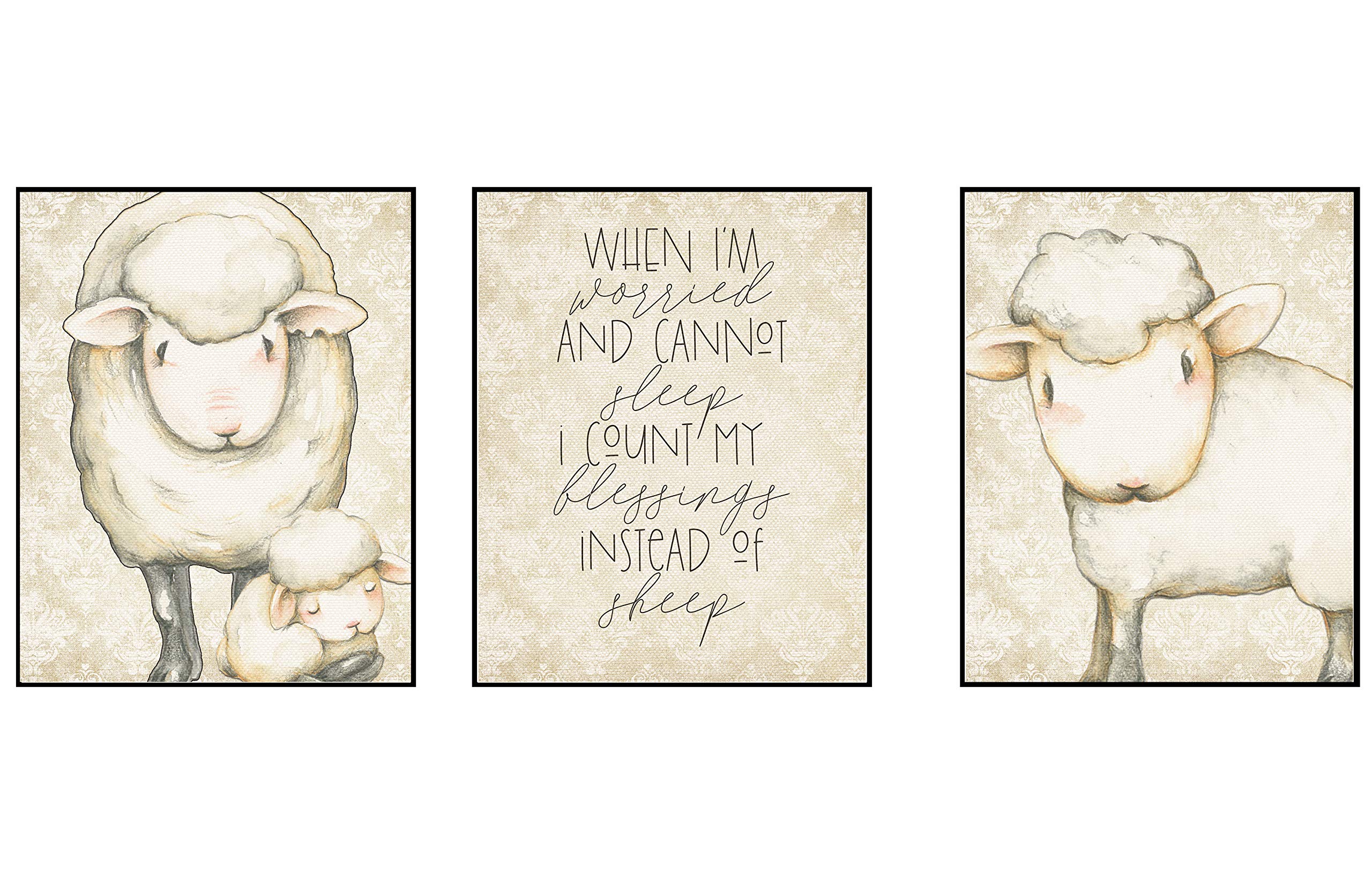 When I'm Worried Count Sheep Song Lyrics Lamb Home Art Print Watercolor Design Wall Decor Set