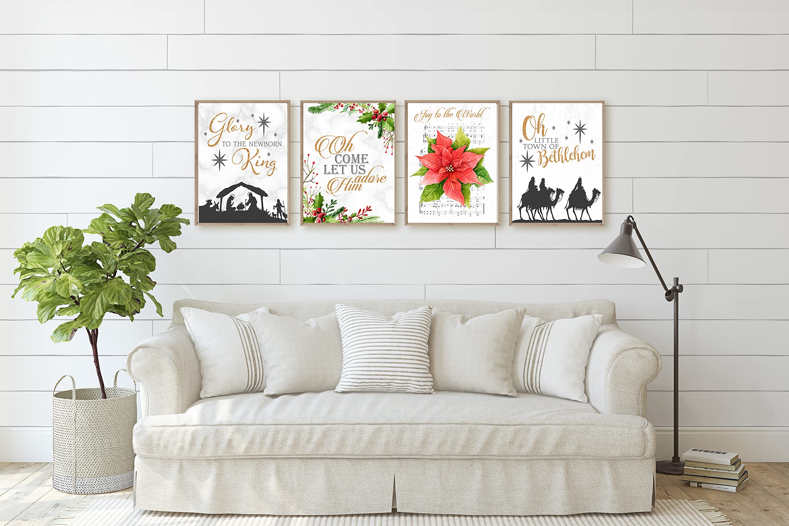 Vintage Nativity Christmas Wall Art Prints - Religious Set