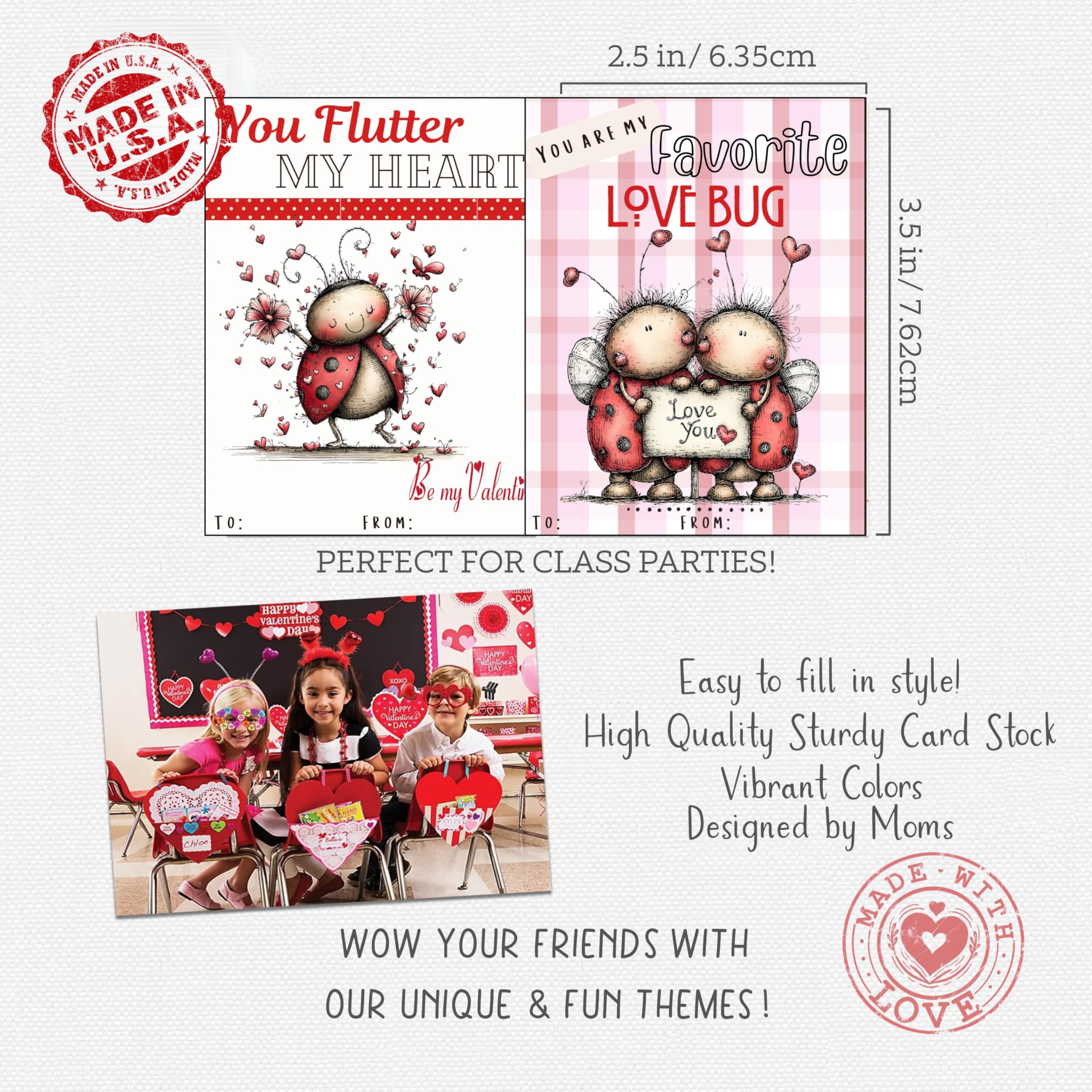 Darling Lady Love Bug Valentine Day Classroom Sharing Cards (Set of 24) Valentine's Party Exchange
