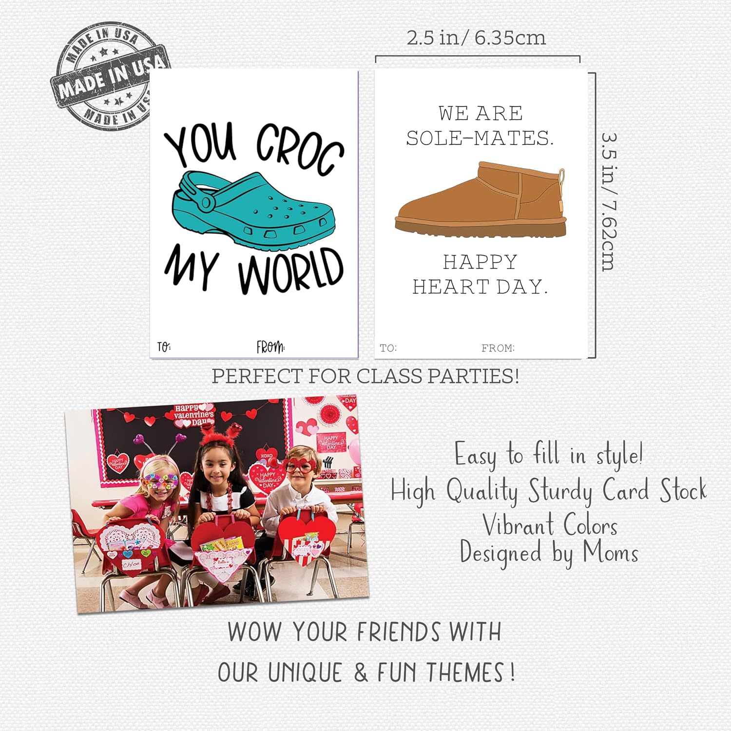 Trendy Designer Shoe Themed Valentines Day Card for Kids School Classroom Exchange