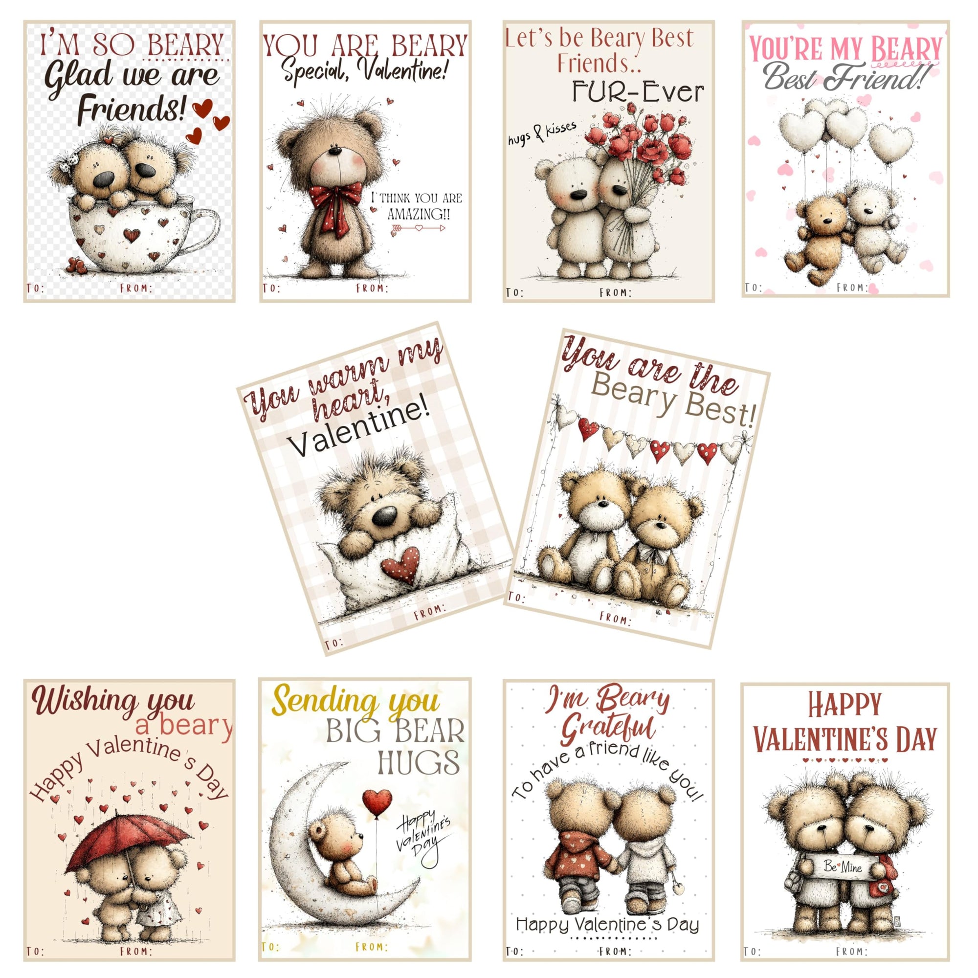 Darling Teddy Bear Valentine Day Classroom Sharing Cards (Set of 24) Valentine's Party Exchange - You Are Beary Special