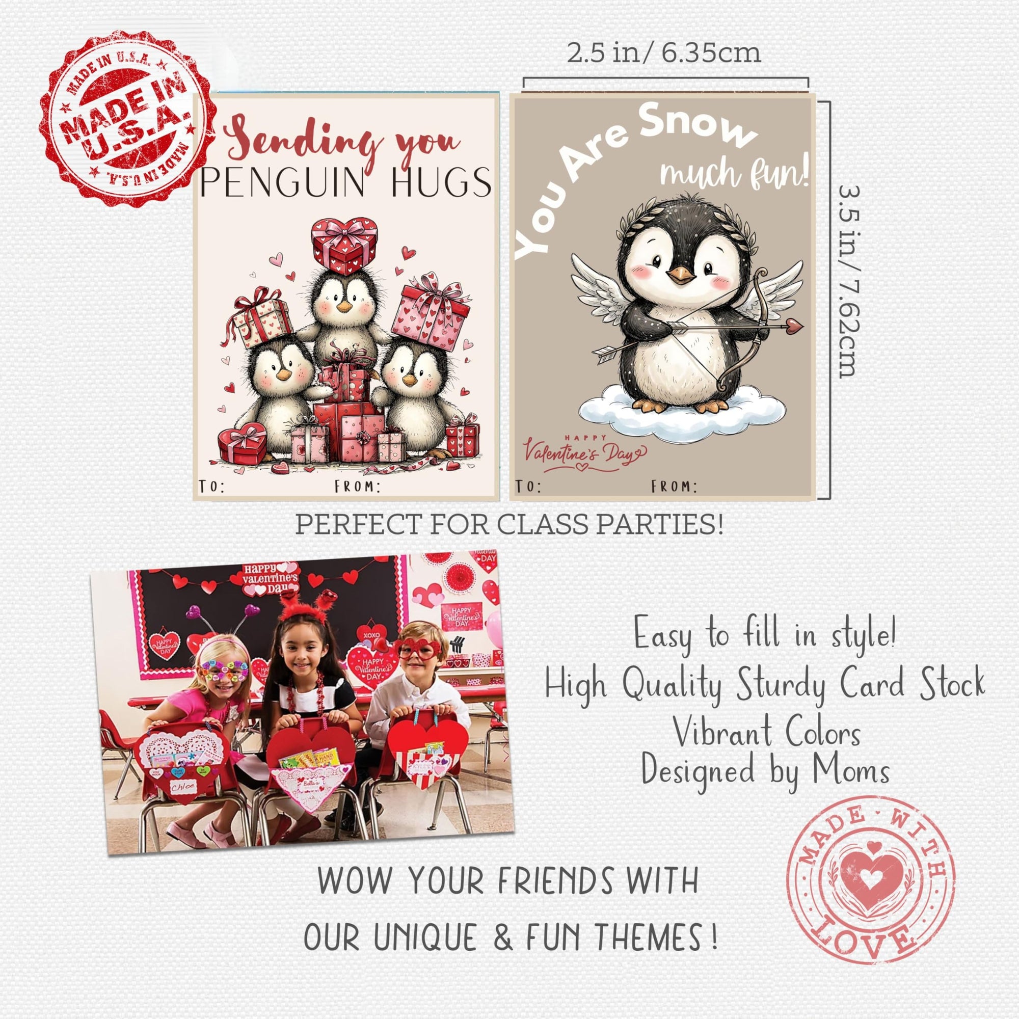 Darling Penguin Valentine Day Classroom Sharing Cards (Set of 24) Valentine's Party Exchange - I'm Snow Glad We Are Friends