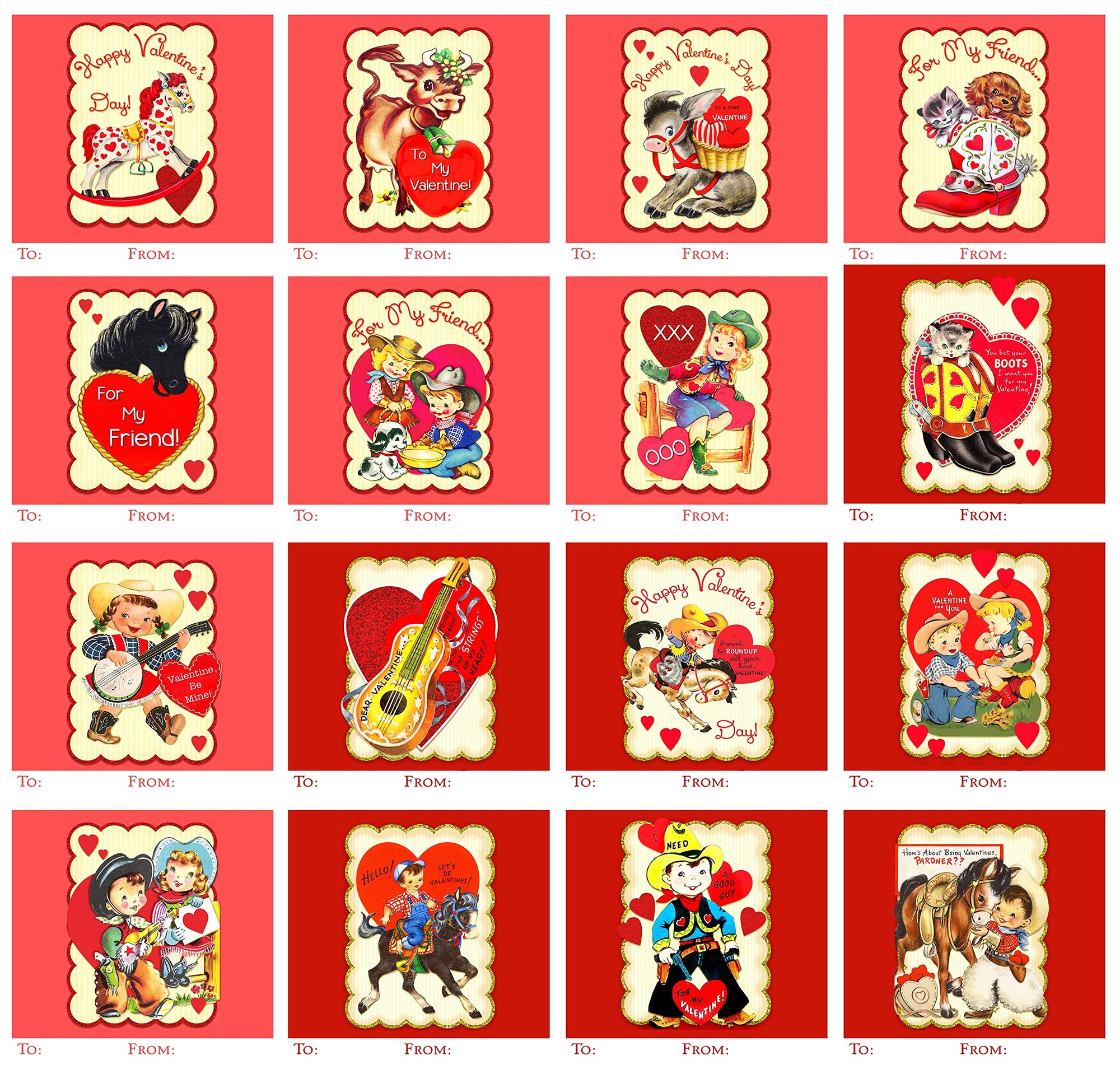 Silly Goose Gifts Howdy Partner! - Vintage Cowboy Themed Valentines Day Card for Kids School Classroom Exchange (Set of 23) Sharing Horse Pony Retro Greeting Valentine's