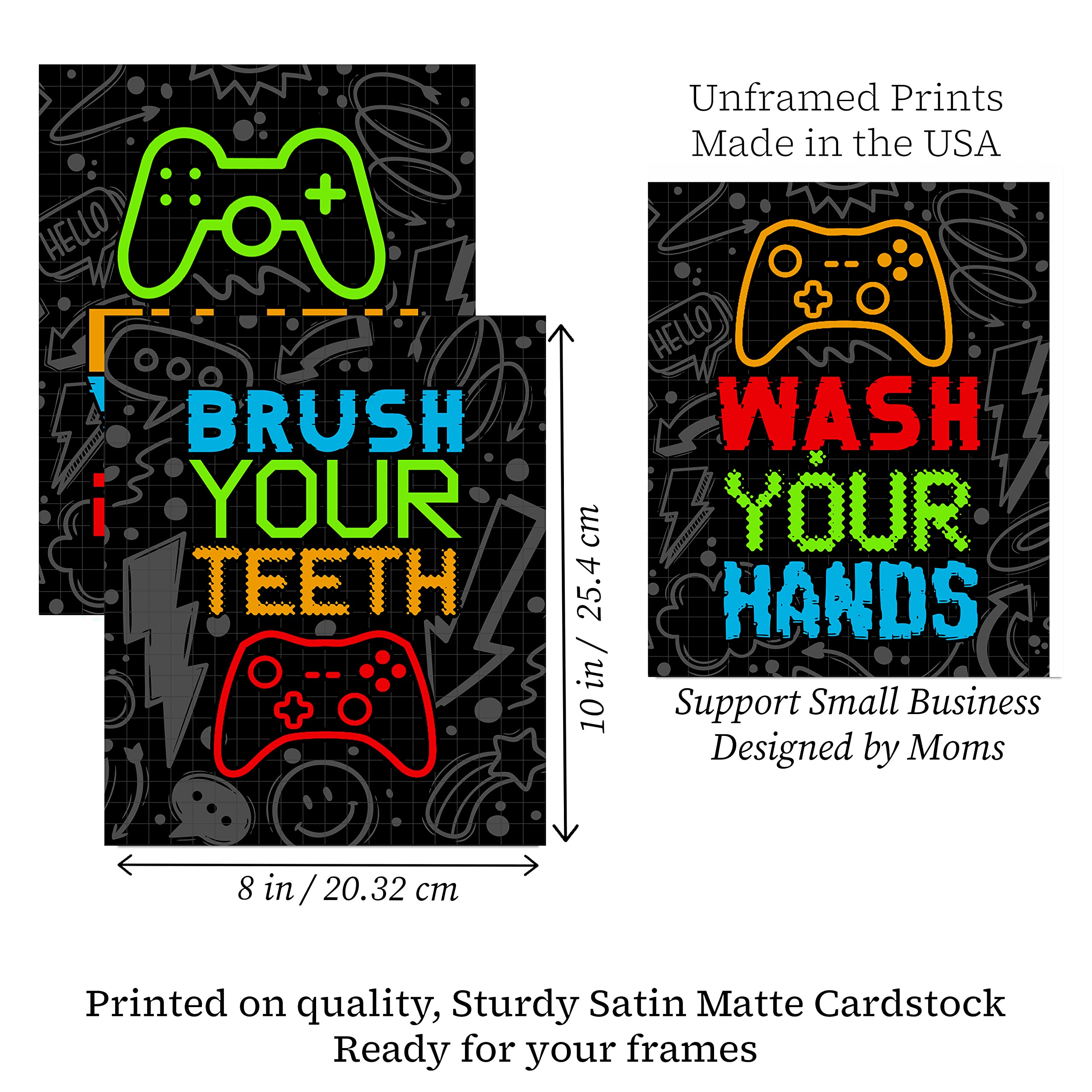 Neon Video Gamer Bathroom Wall Art Prints - Set of 4