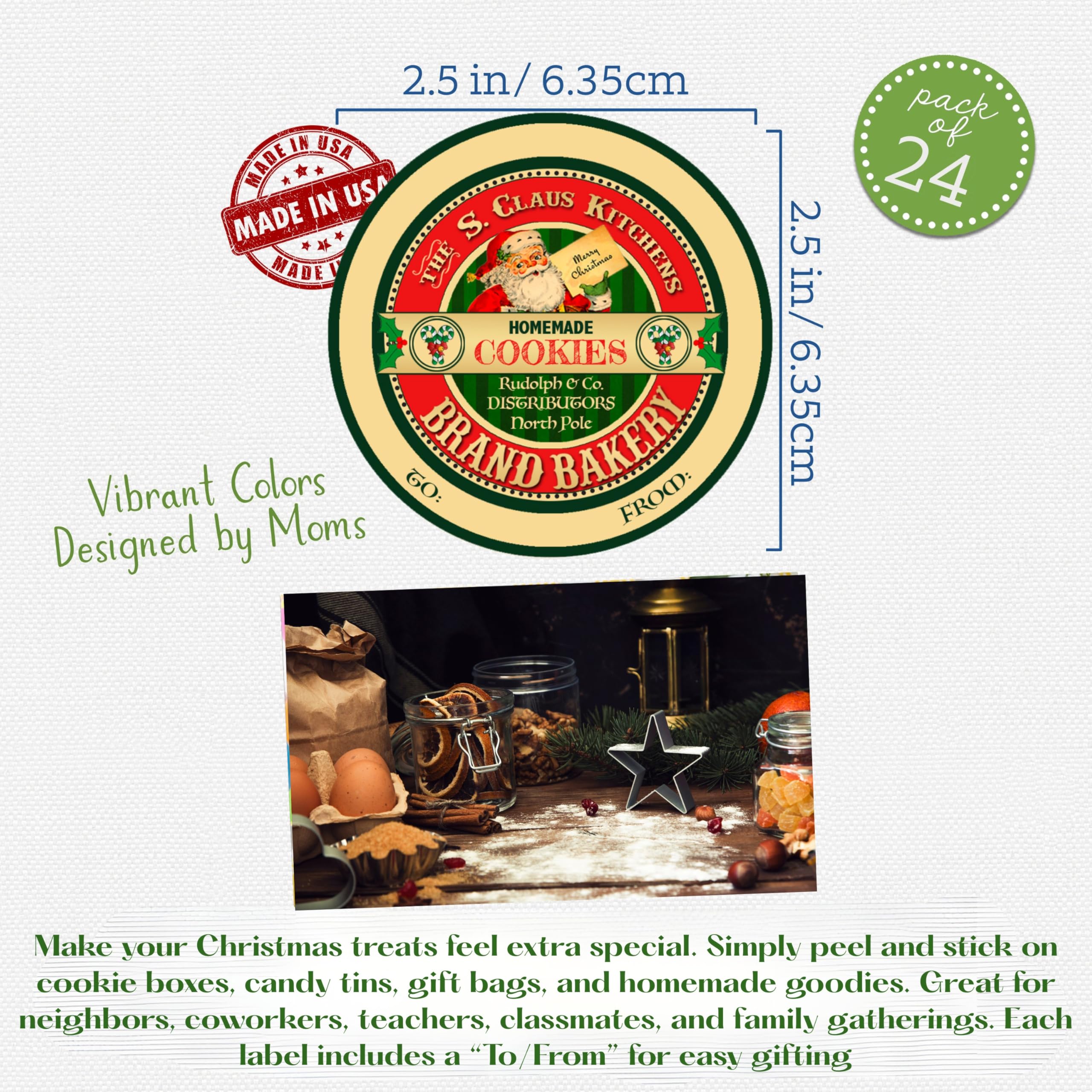 Vintage S. Clause Kitchens Bakery Christmas Gift Stickers - Set of 24 Labels