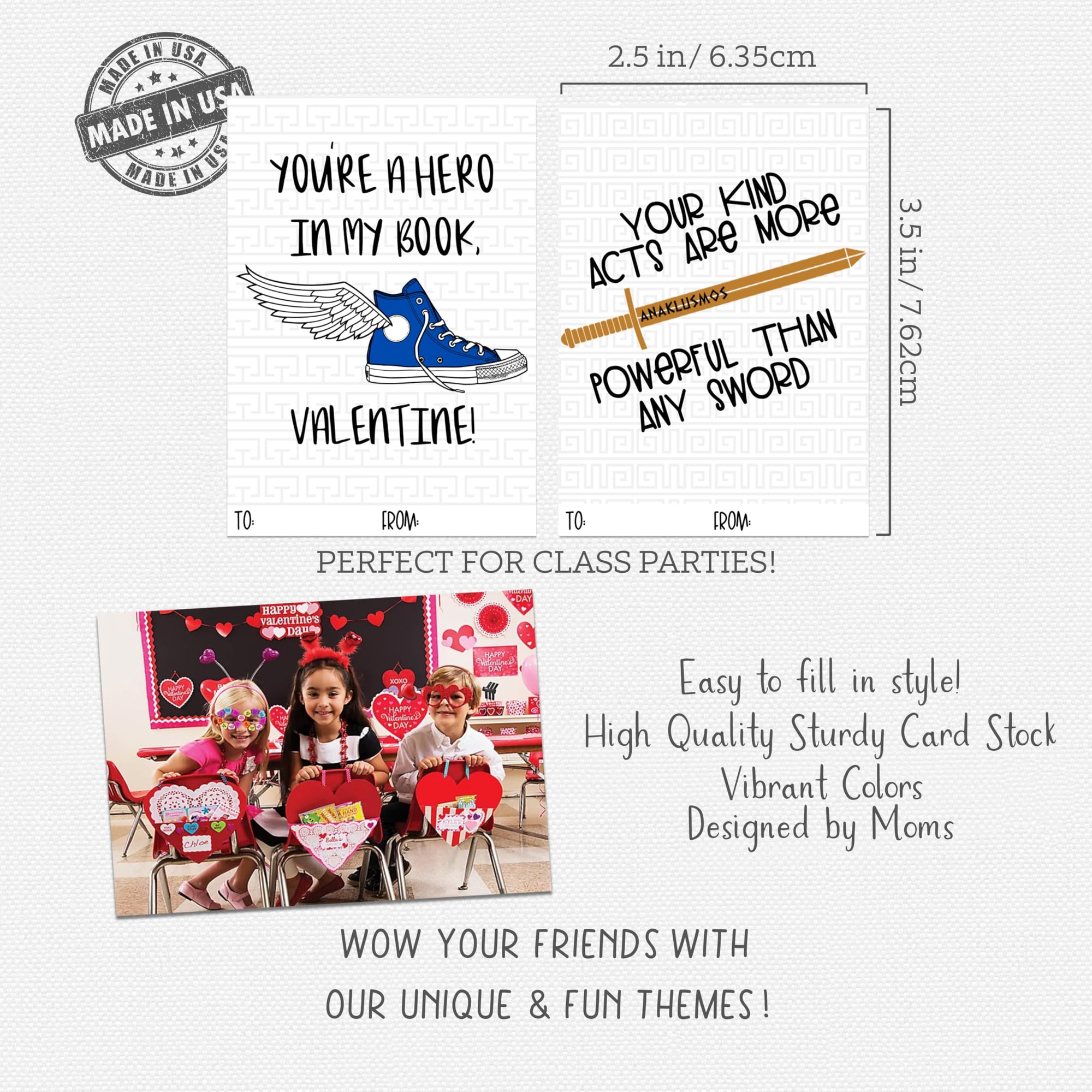 Greek Mythology Book Themed Valentines Day (Set of 25) Classroom Sharing Exchange Cards for Kids Valentine's Party Class School