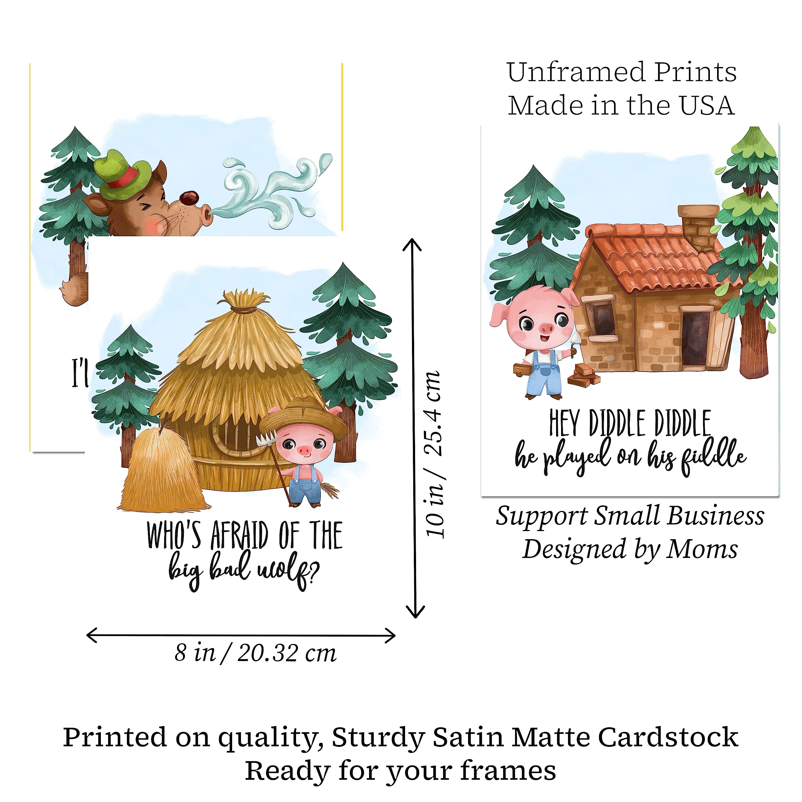 Three Little Pigs Nursery Rhyme Wall Art Prints - Kids Set